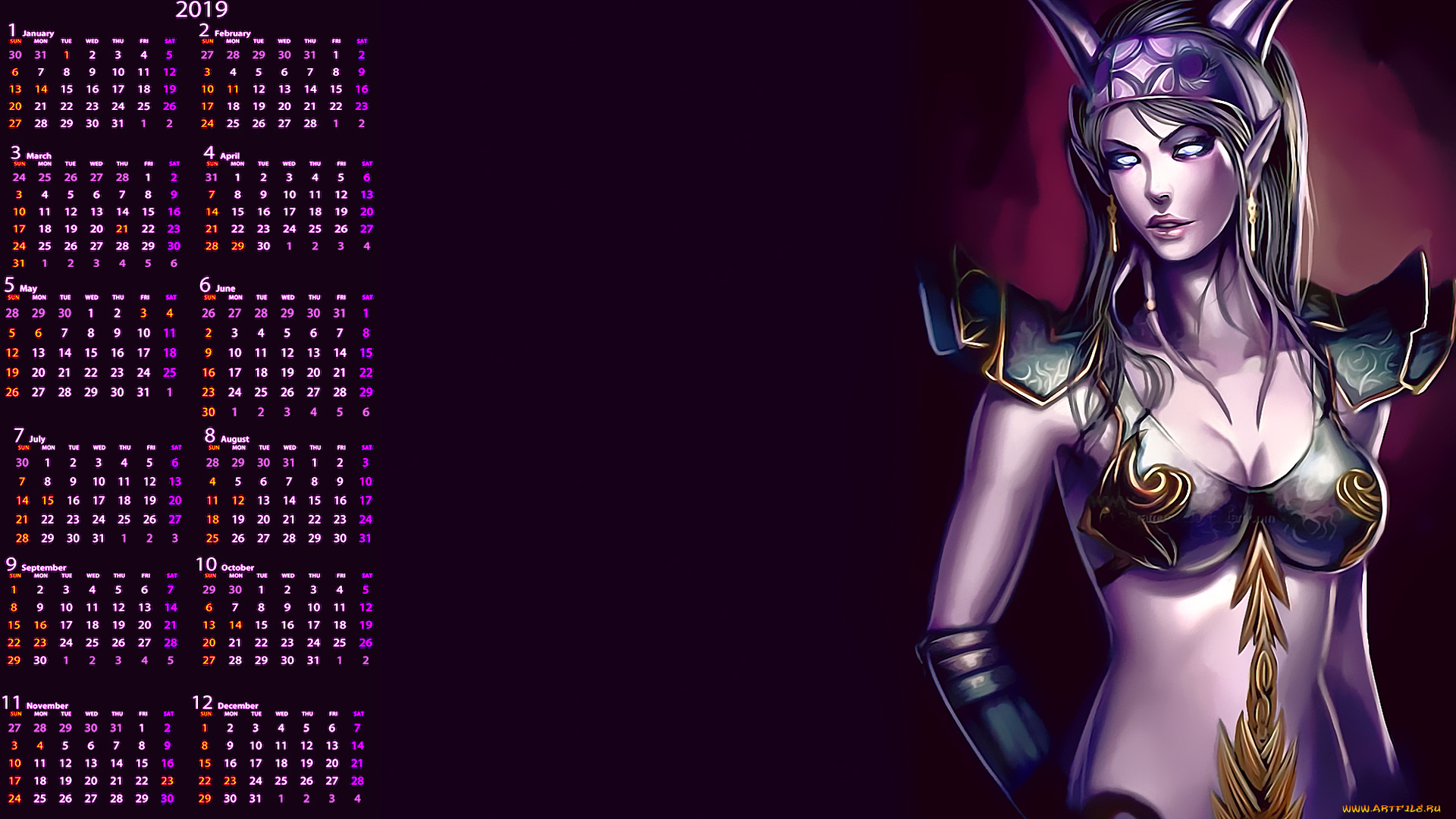 календари, фэнтези, существо, девушка
