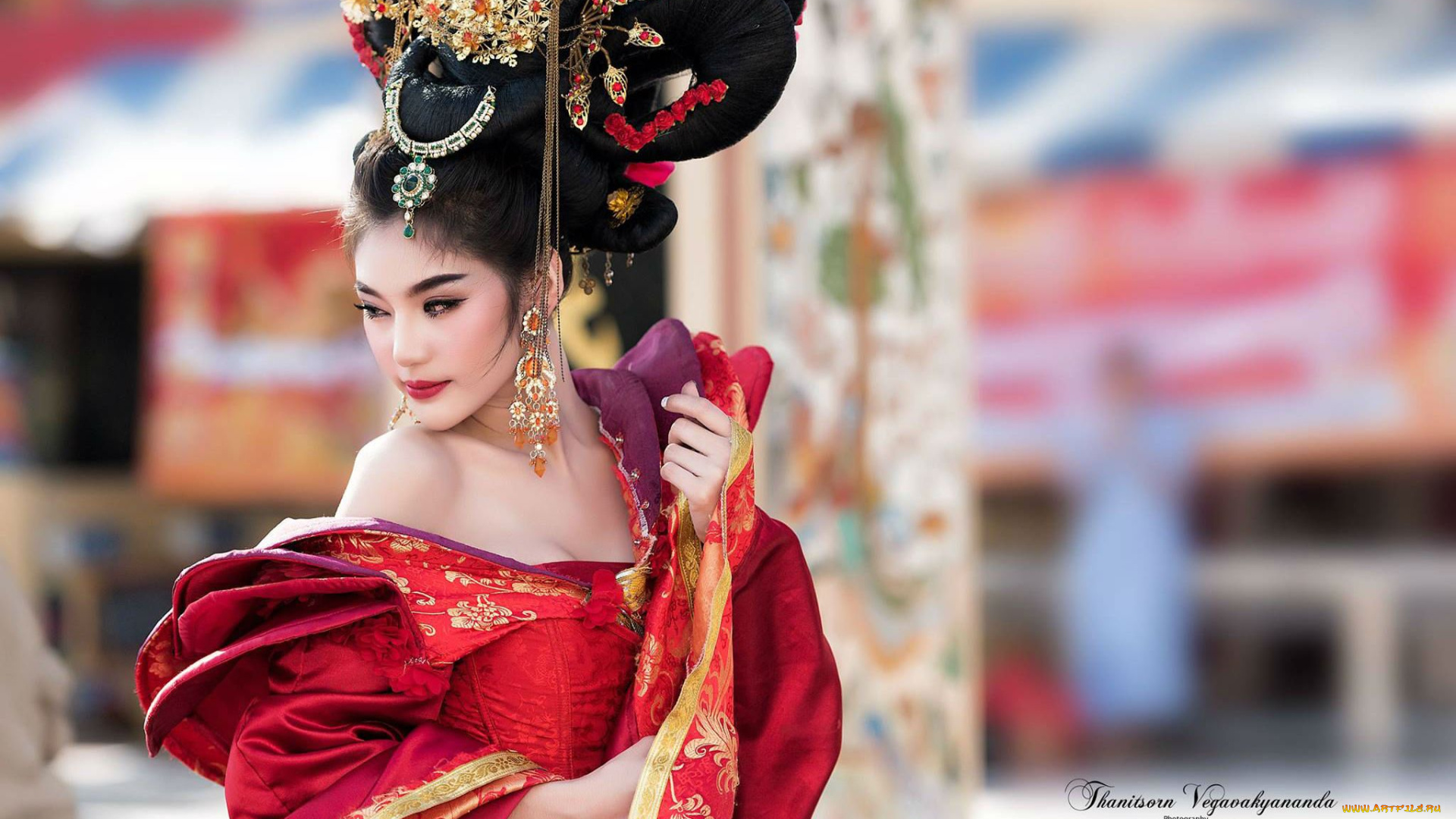 девушки, -unsort, , азиатки, костюм, украшения, прическа