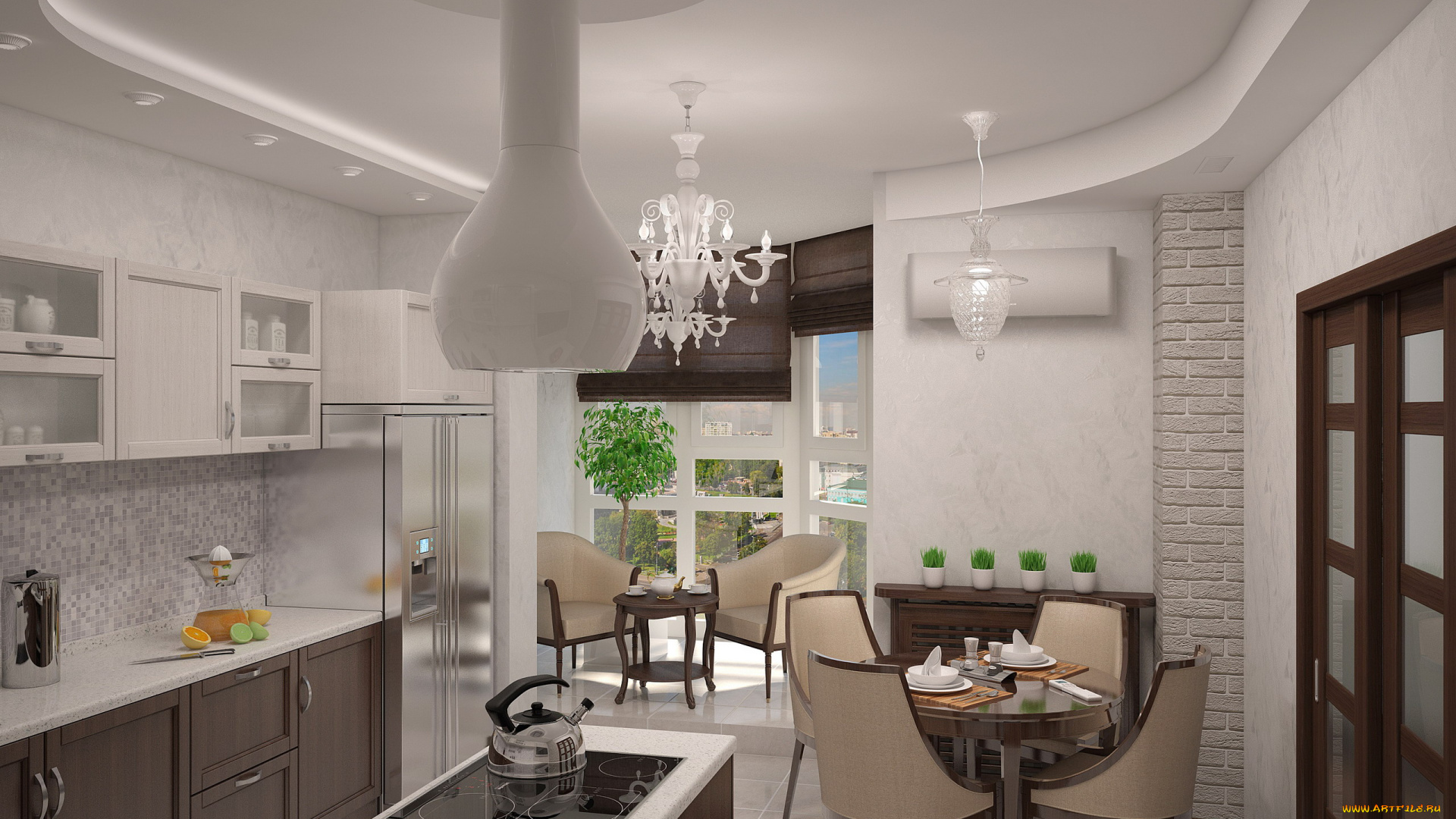 интерьер, кухня, плита, шкафчики, стол, стулья