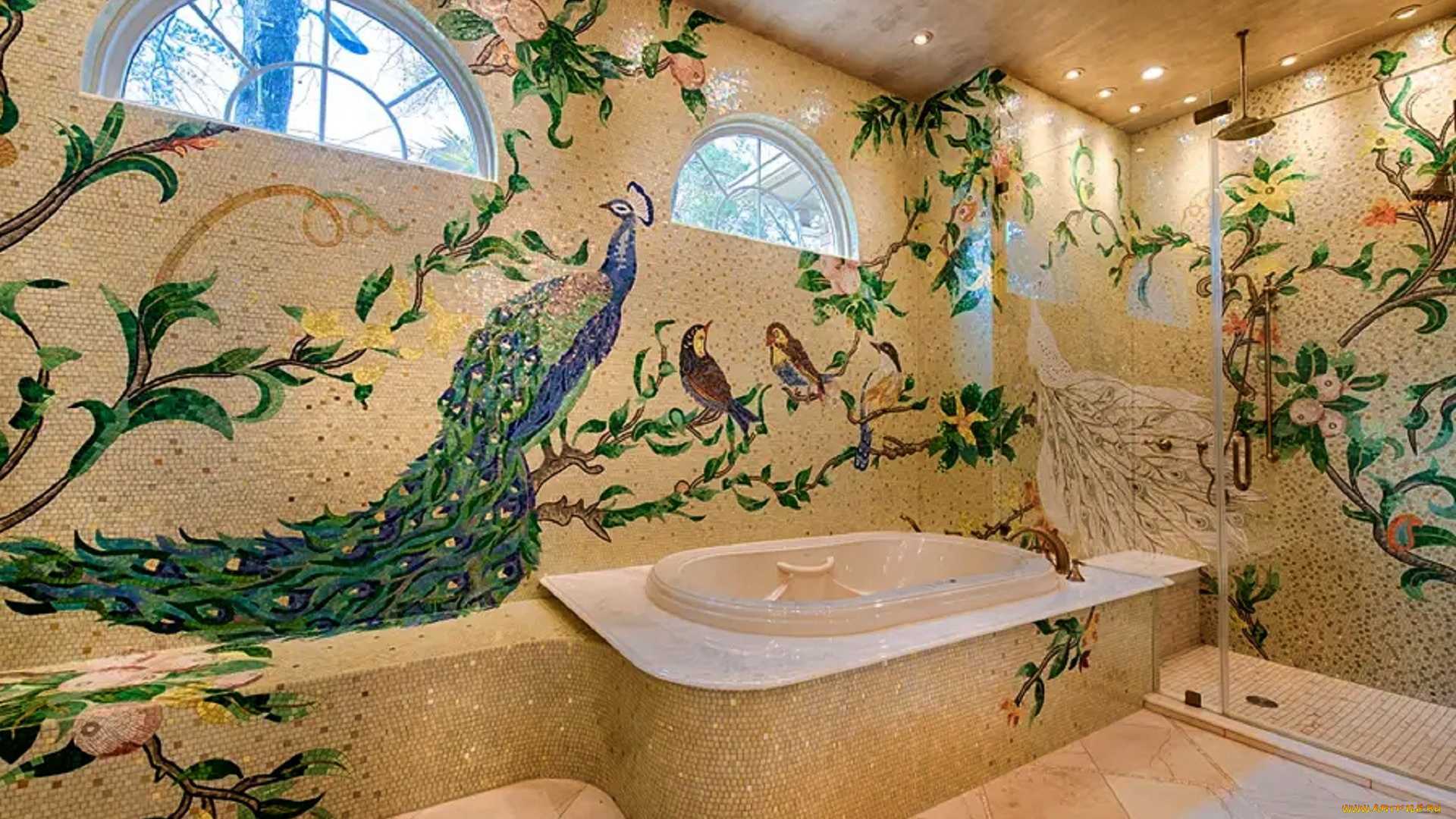 интерьер, ванная, и, туалетная, комнаты, комната, ванная, ванна, мозаика