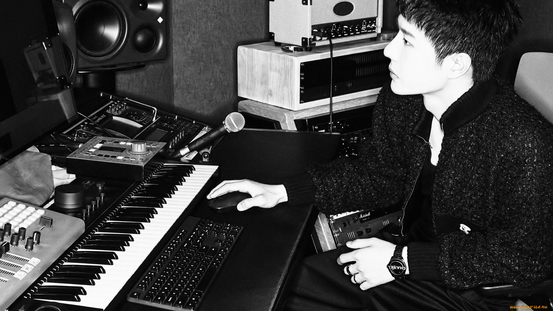 мужчины, wang, yi, bo, актер, музыкант, студия, инструменты