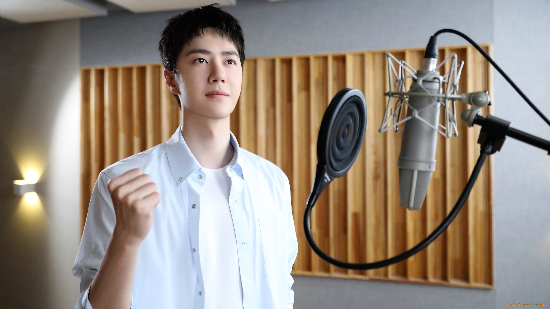 мужчины, wang, yi, bo, актер, певец, жест, микрофон, студия