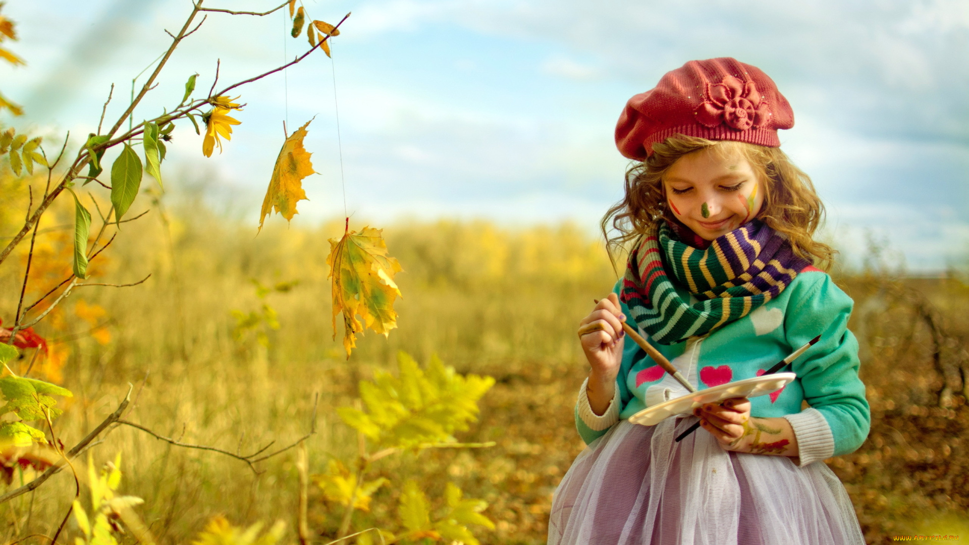 разное, дети, девочка, художница, осень