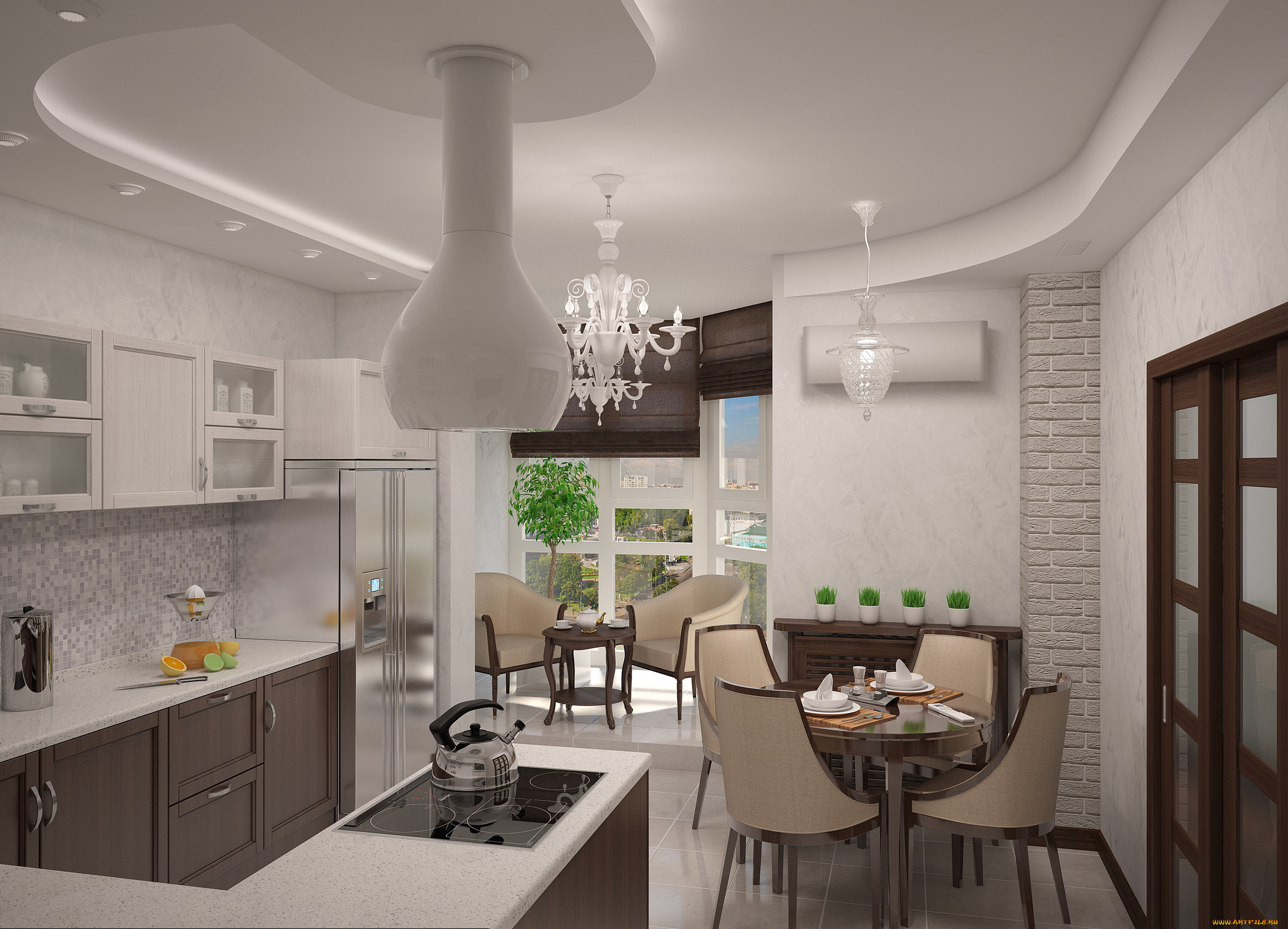 интерьер, кухня, плита, шкафчики, стол, стулья