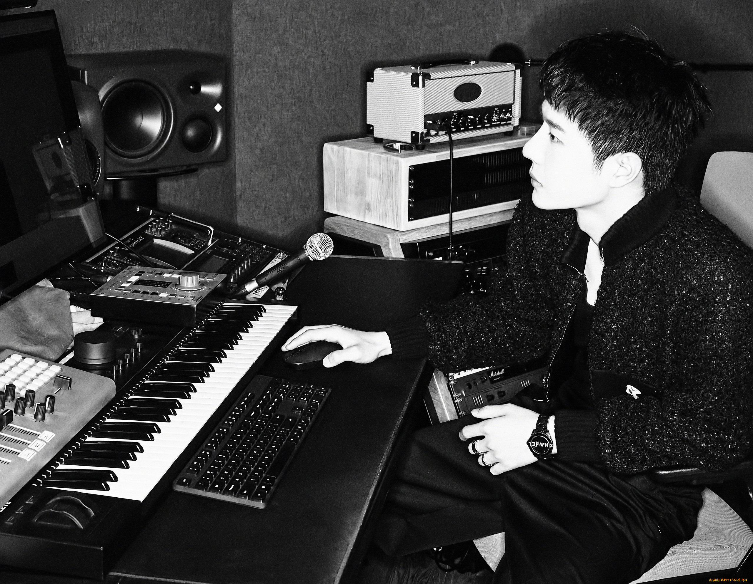 мужчины, wang, yi, bo, актер, музыкант, студия, инструменты