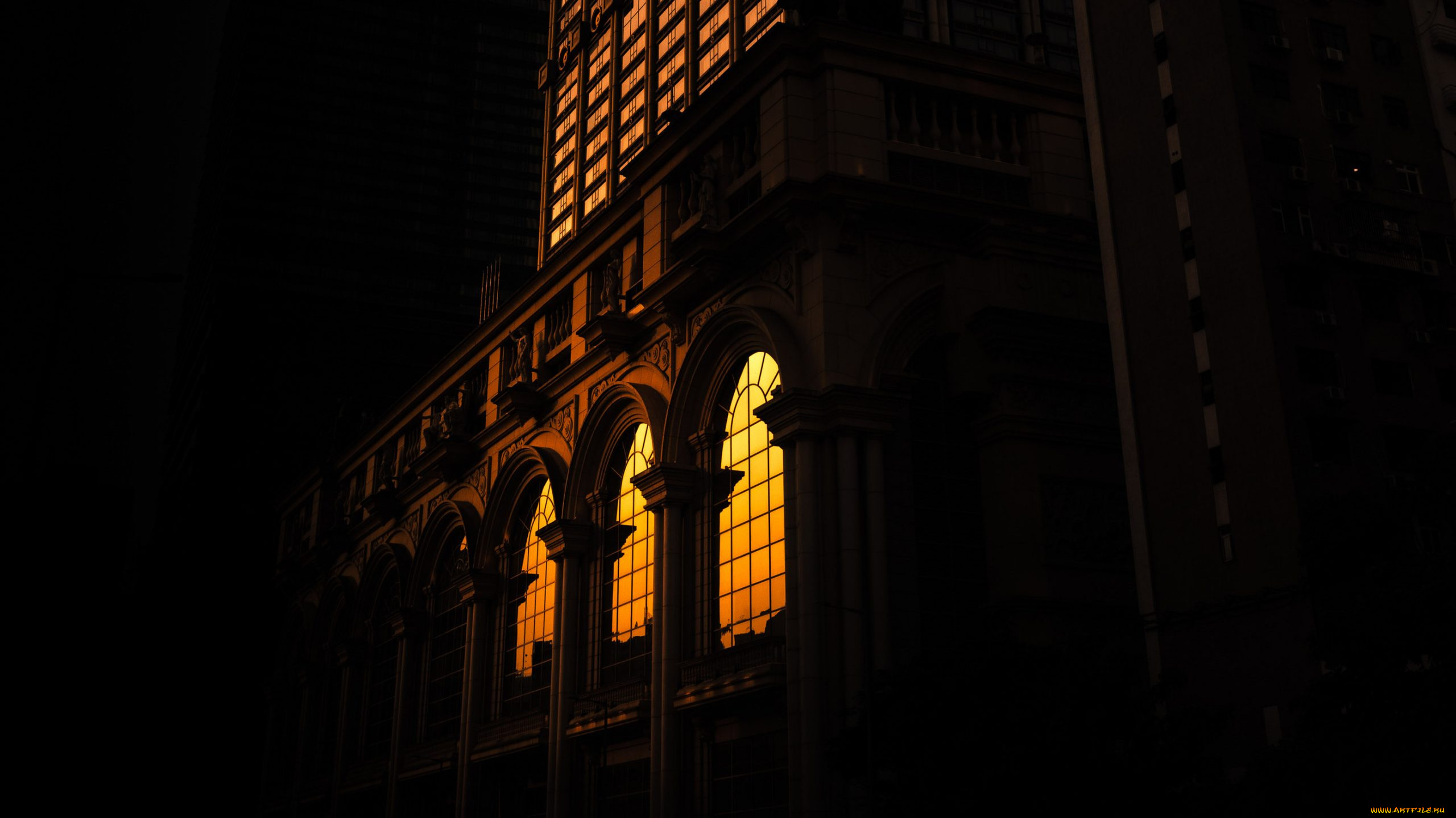 города, -, огни, ночного, города, здание, tom, leighton, темнота, старое, арка, макао, окно, ночь