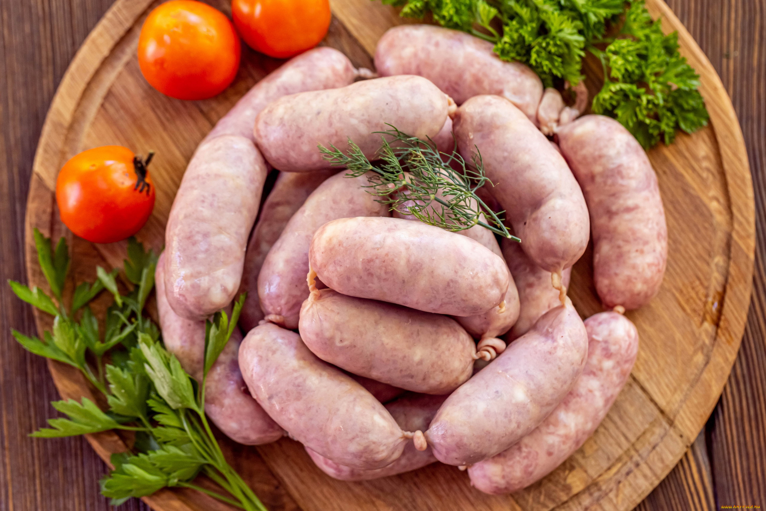 еда, колбасные, изделия, петрушка, укроп, помидоры, колбаски, свежие