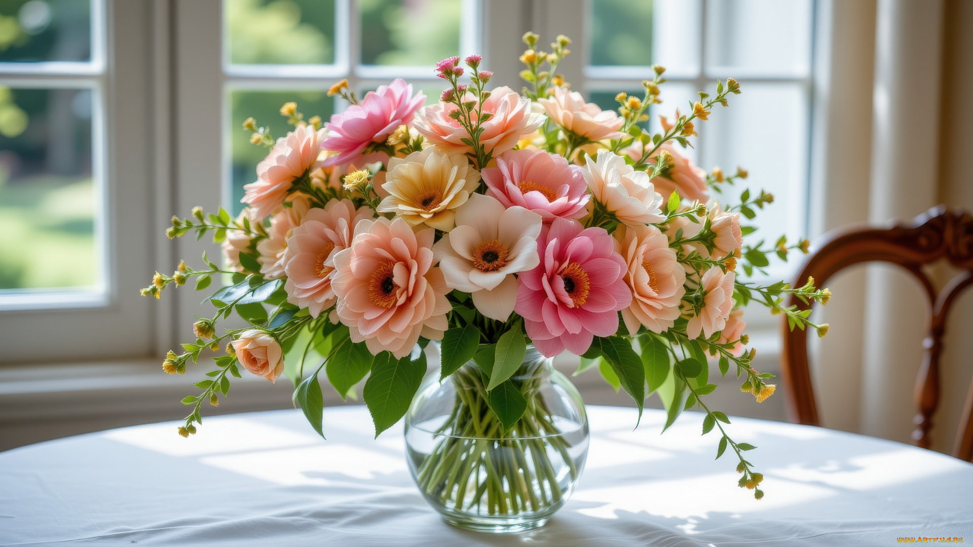 3д, графика, цветы, , flowers, окно, ваза, букет