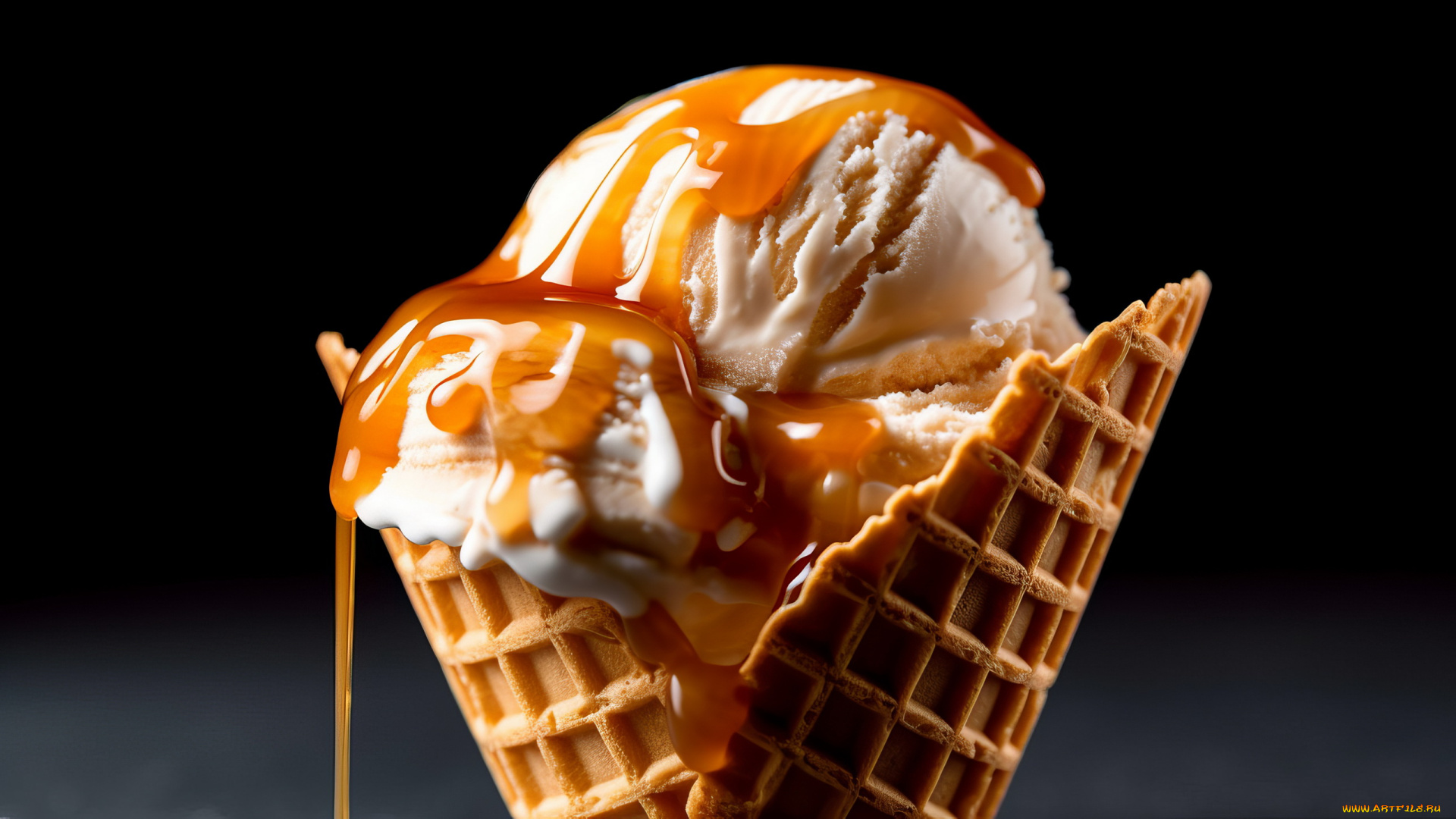 3д, графика, еда-, food, вафельный, рожок, ванильное, мороженое, сироп