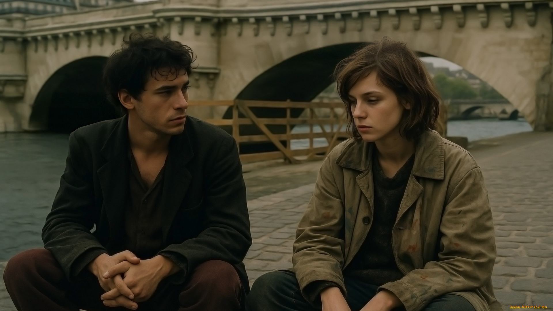 3д, графика, люди, , people, мост, мужчина, женщина, грустные, лица