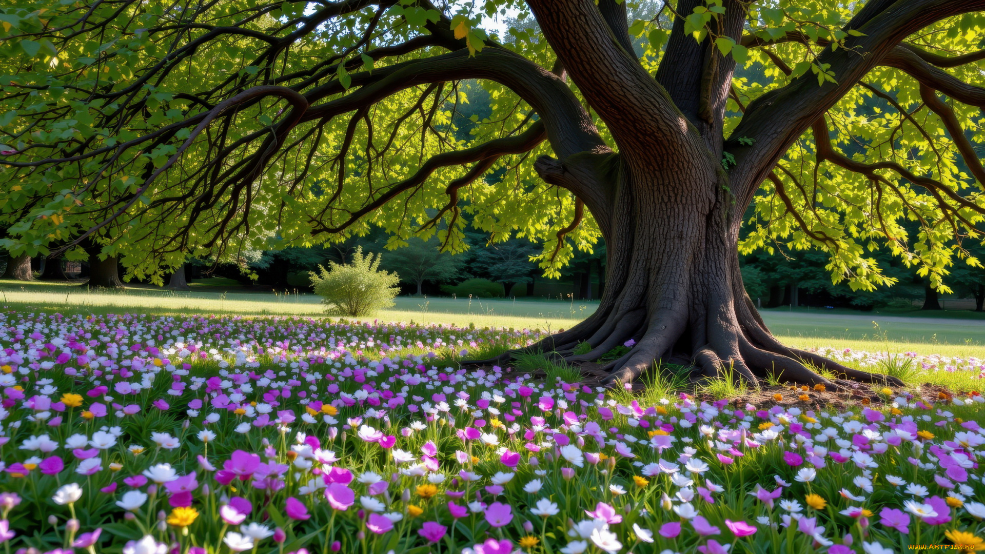 автор, wp, stl, 3д, графика, природа, , nature, парк, дерево, цветы