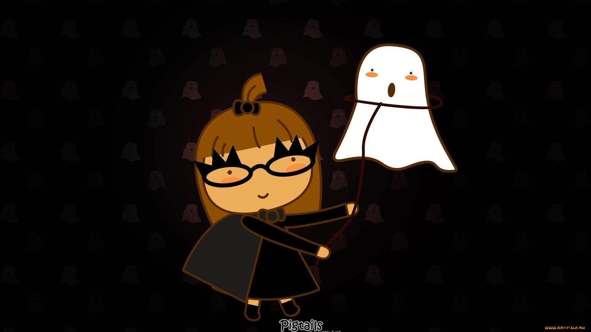 праздничные, хэллоуин, девочка, очки, мантия, привидение, поводок