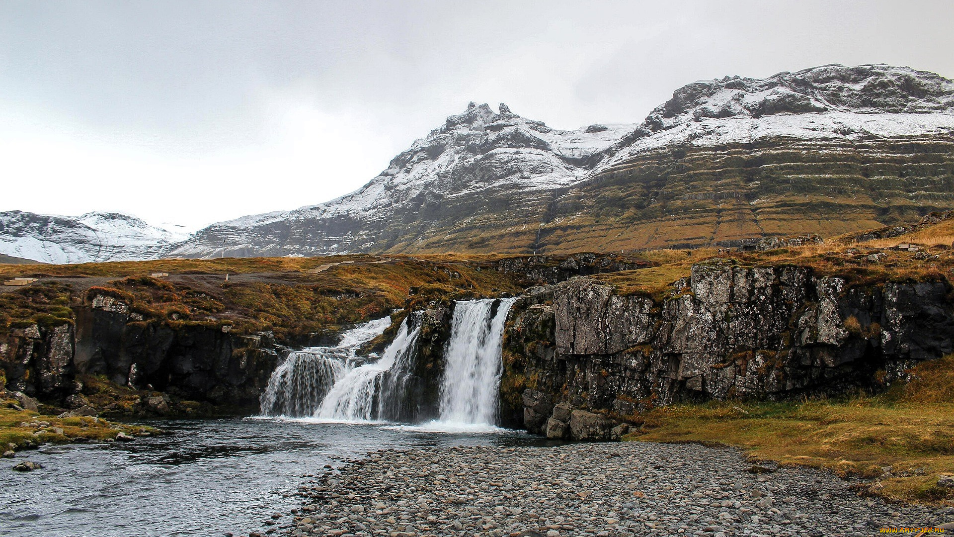 природа, водопады, горы, снег, луга, водопад, река