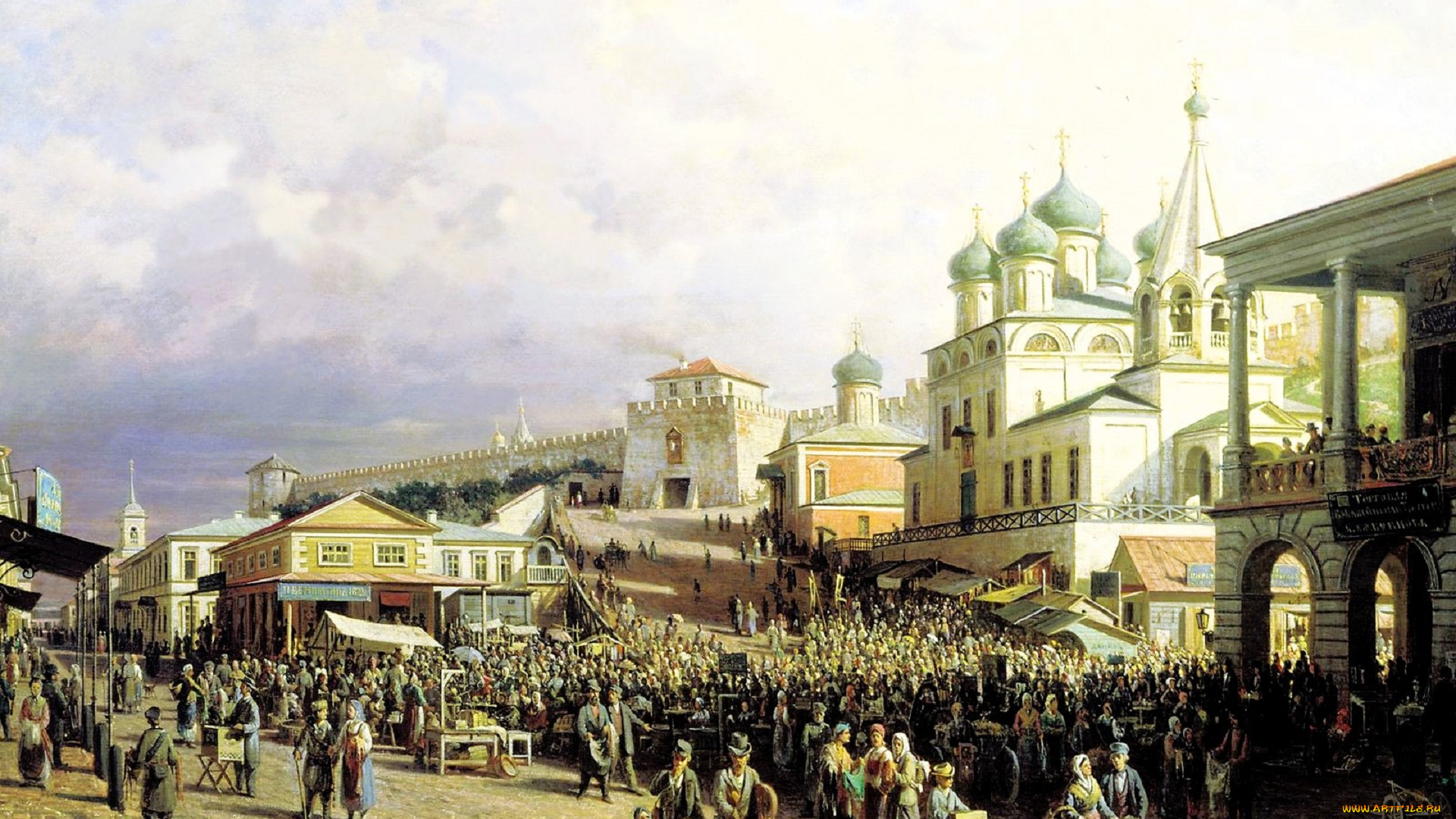 рисованное, пётр, верещагин, город, площадь, люди