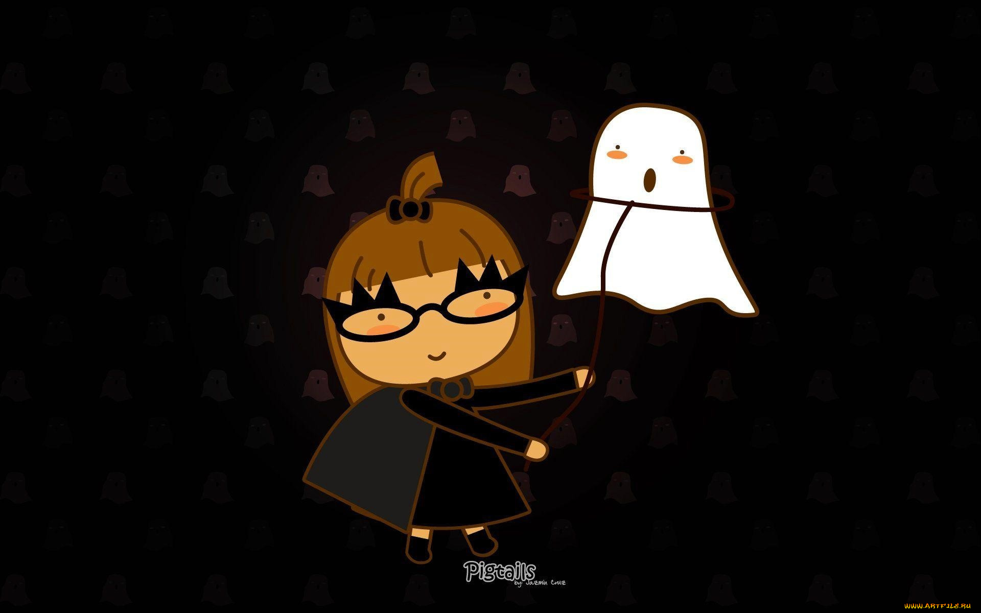 праздничные, хэллоуин, девочка, очки, мантия, привидение, поводок