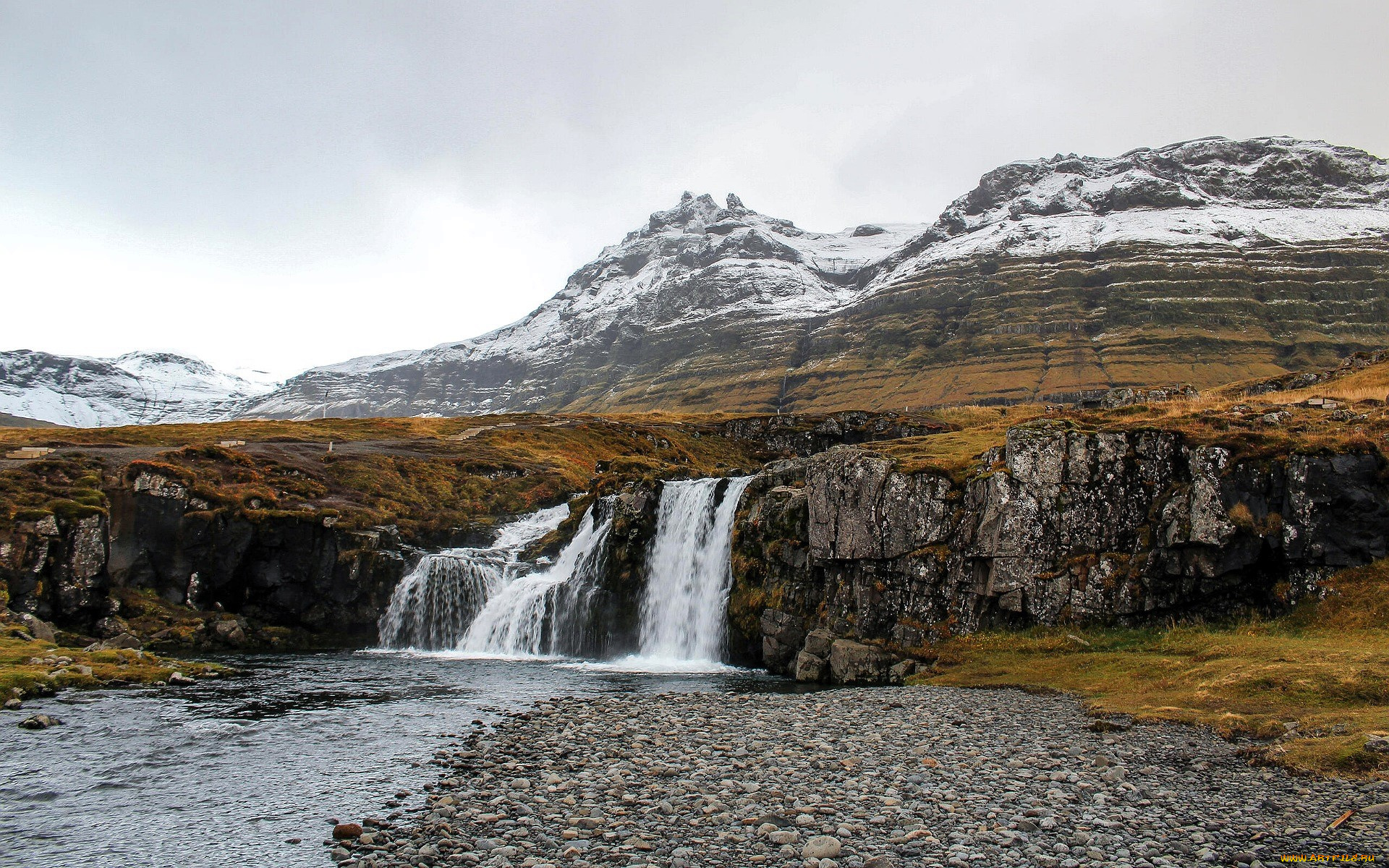 природа, водопады, горы, снег, луга, водопад, река