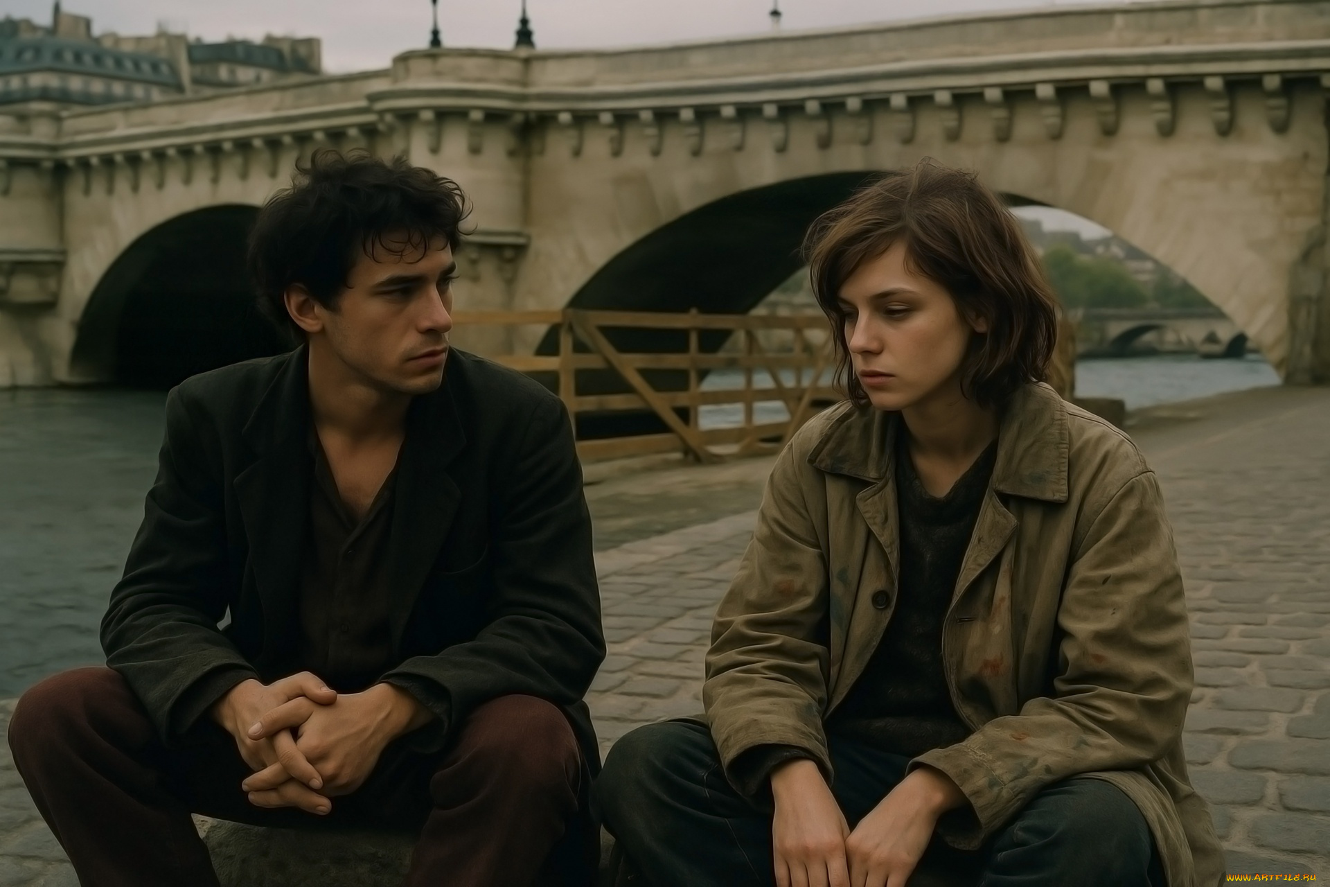 3д, графика, люди, , people, мост, мужчина, женщина, грустные, лица