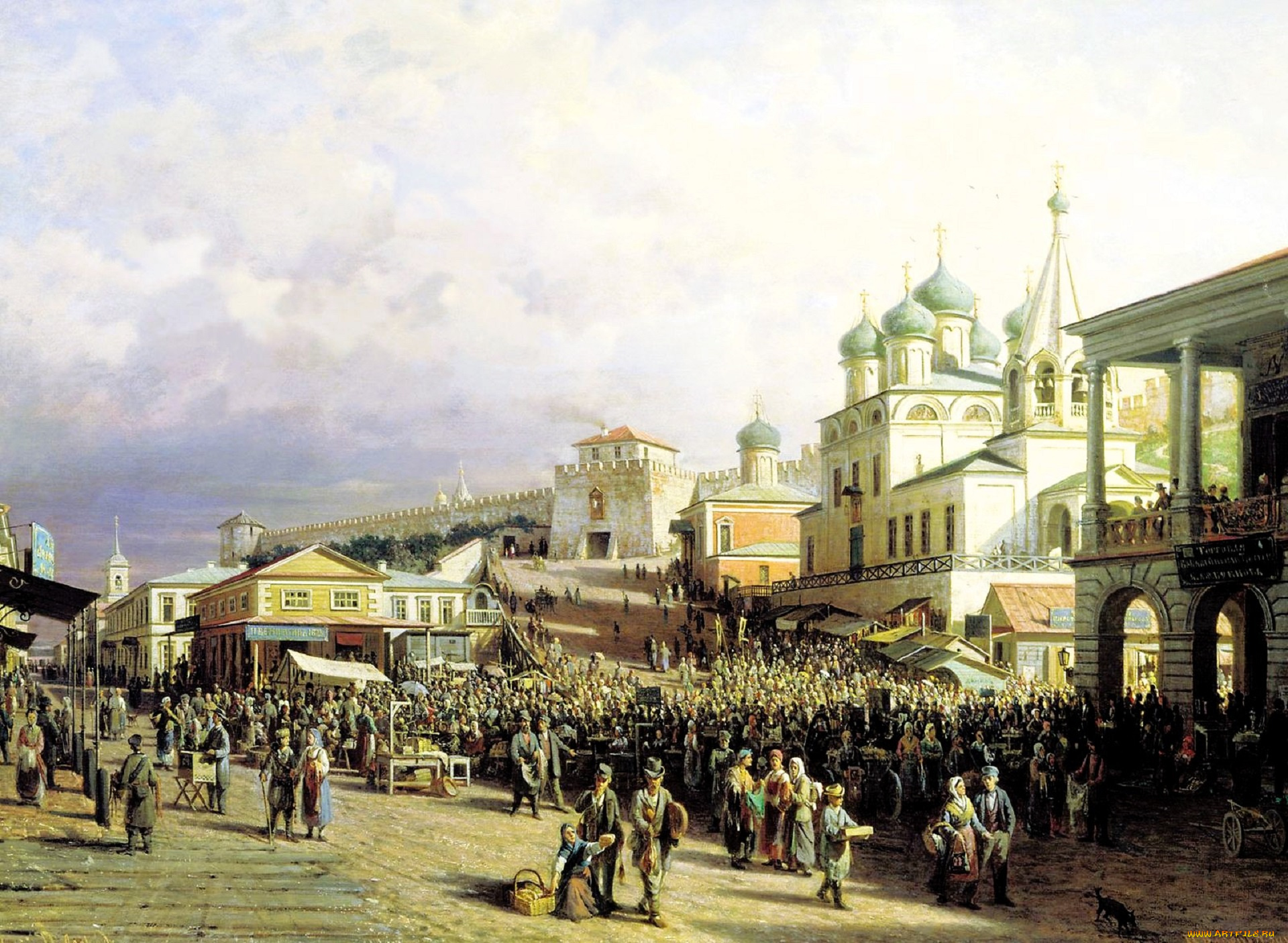 рисованное, пётр, верещагин, город, площадь, люди