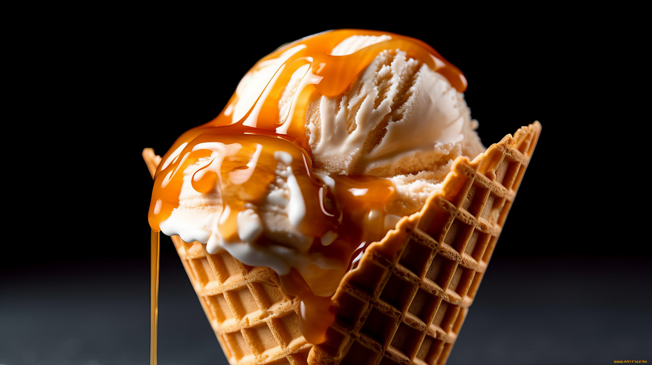 3д, графика, еда-, food, вафельный, рожок, ванильное, мороженое, сироп