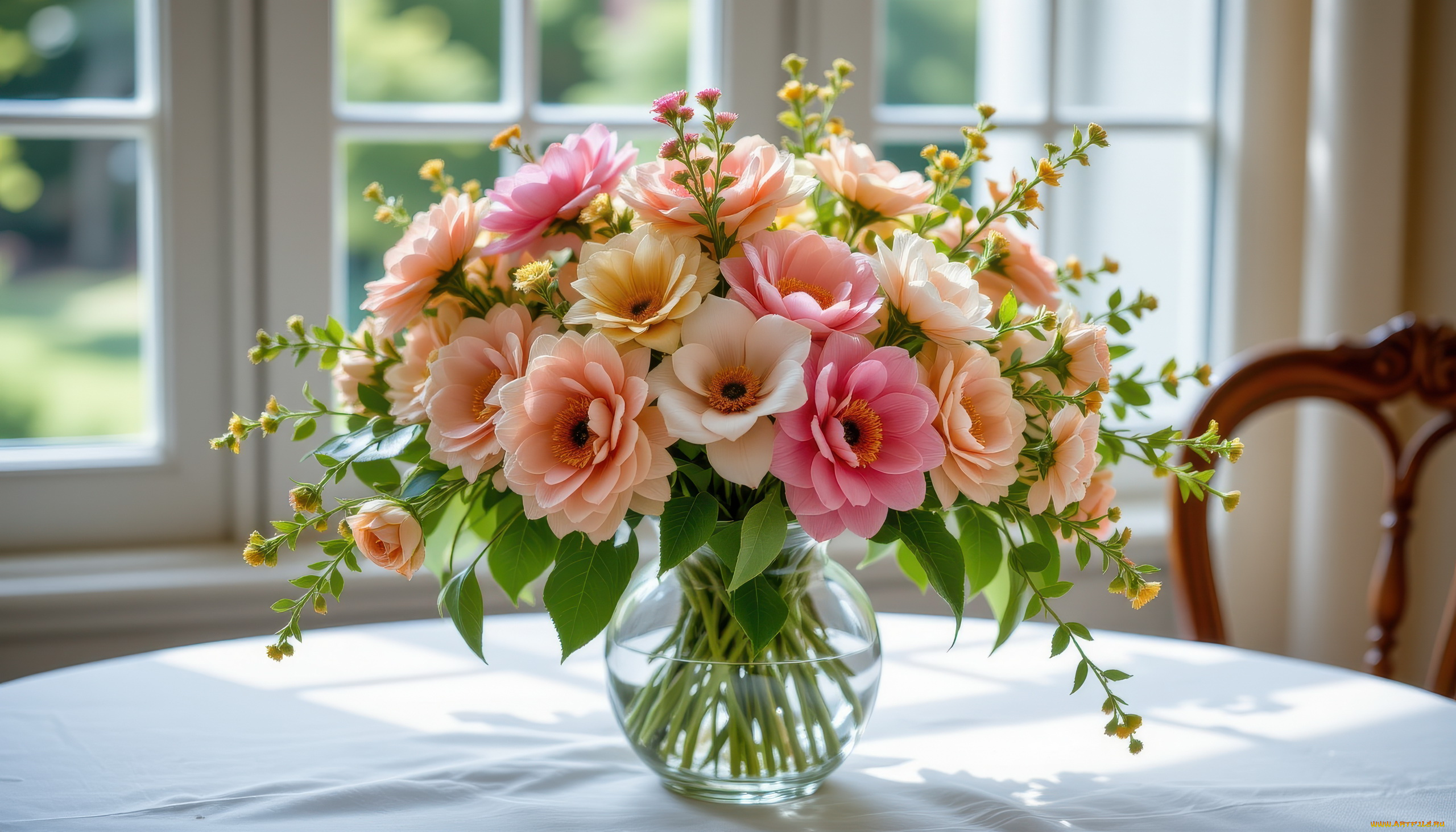 3д, графика, цветы, , flowers, окно, ваза, букет