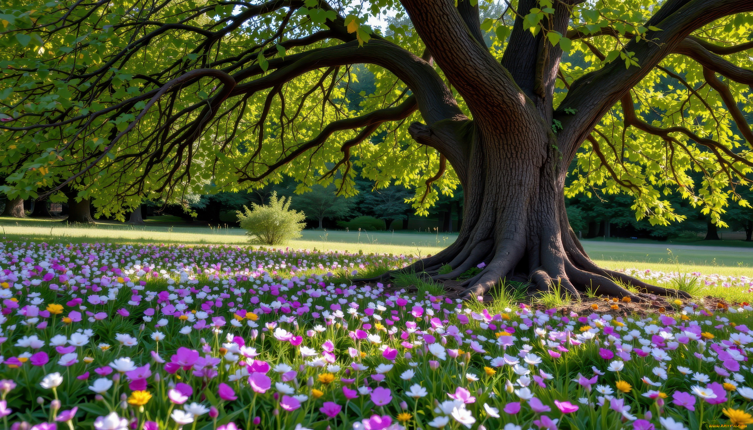автор, wp, stl, 3д, графика, природа, , nature, парк, дерево, цветы