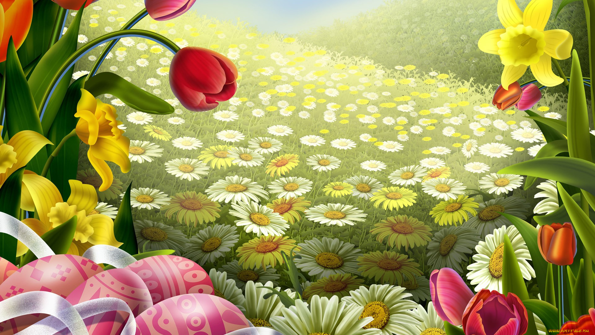 рисованные, цветы