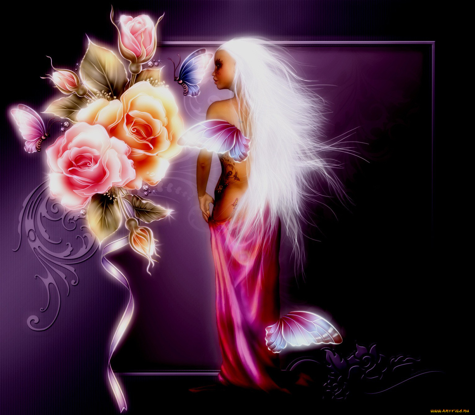 фэнтези, девушки, сирена, девушка, цветы, бабочка