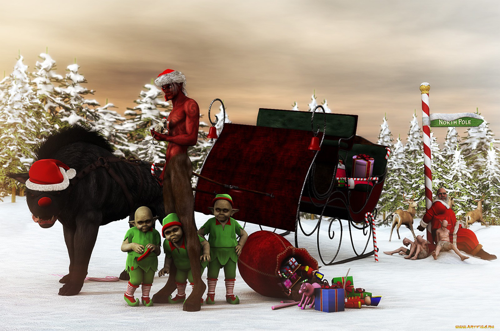 3д, графика, fantasy, фантазия, эльфы, зима