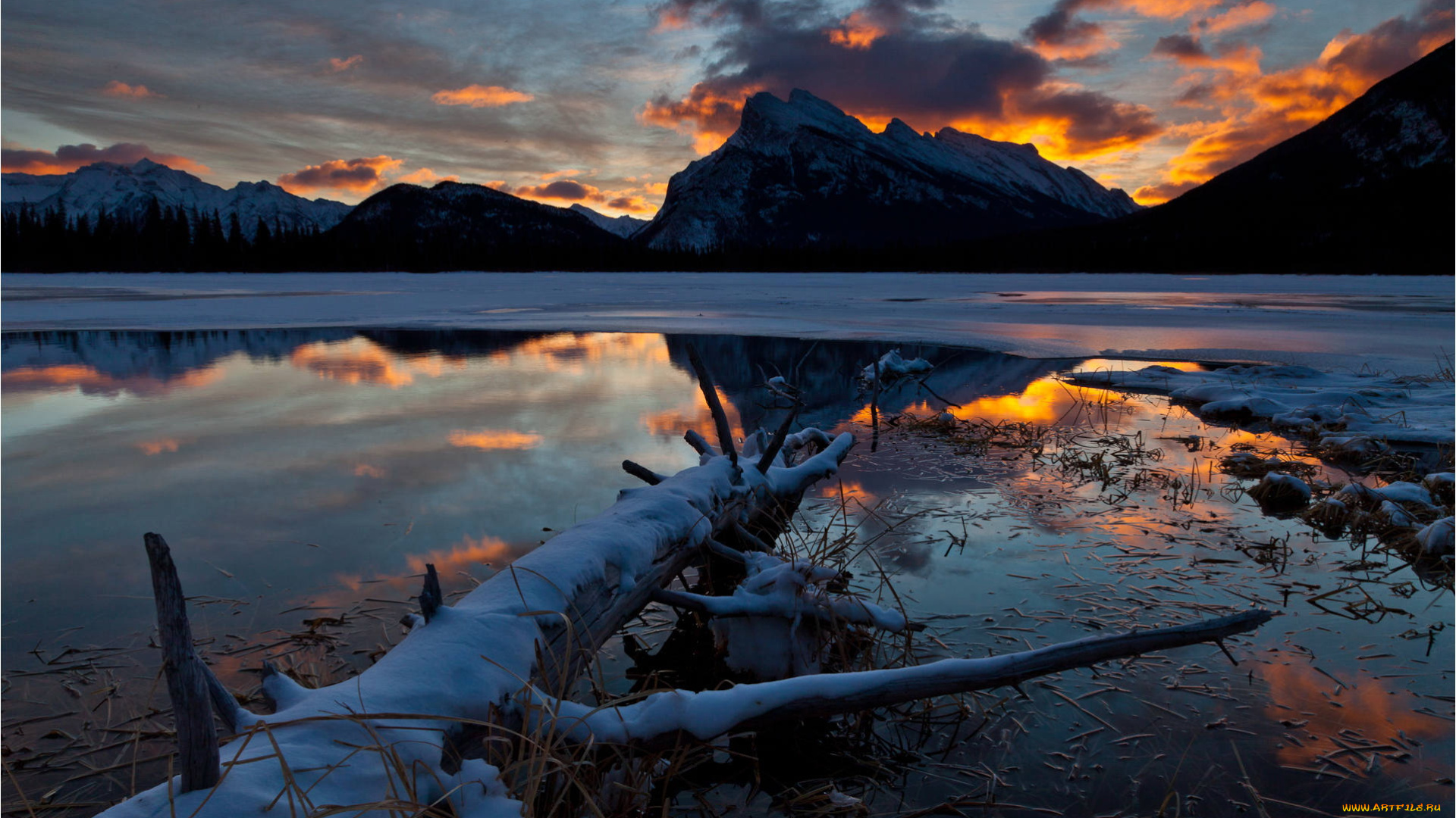 banff, national, park, природа, реки, озера, озеро, зима, горы