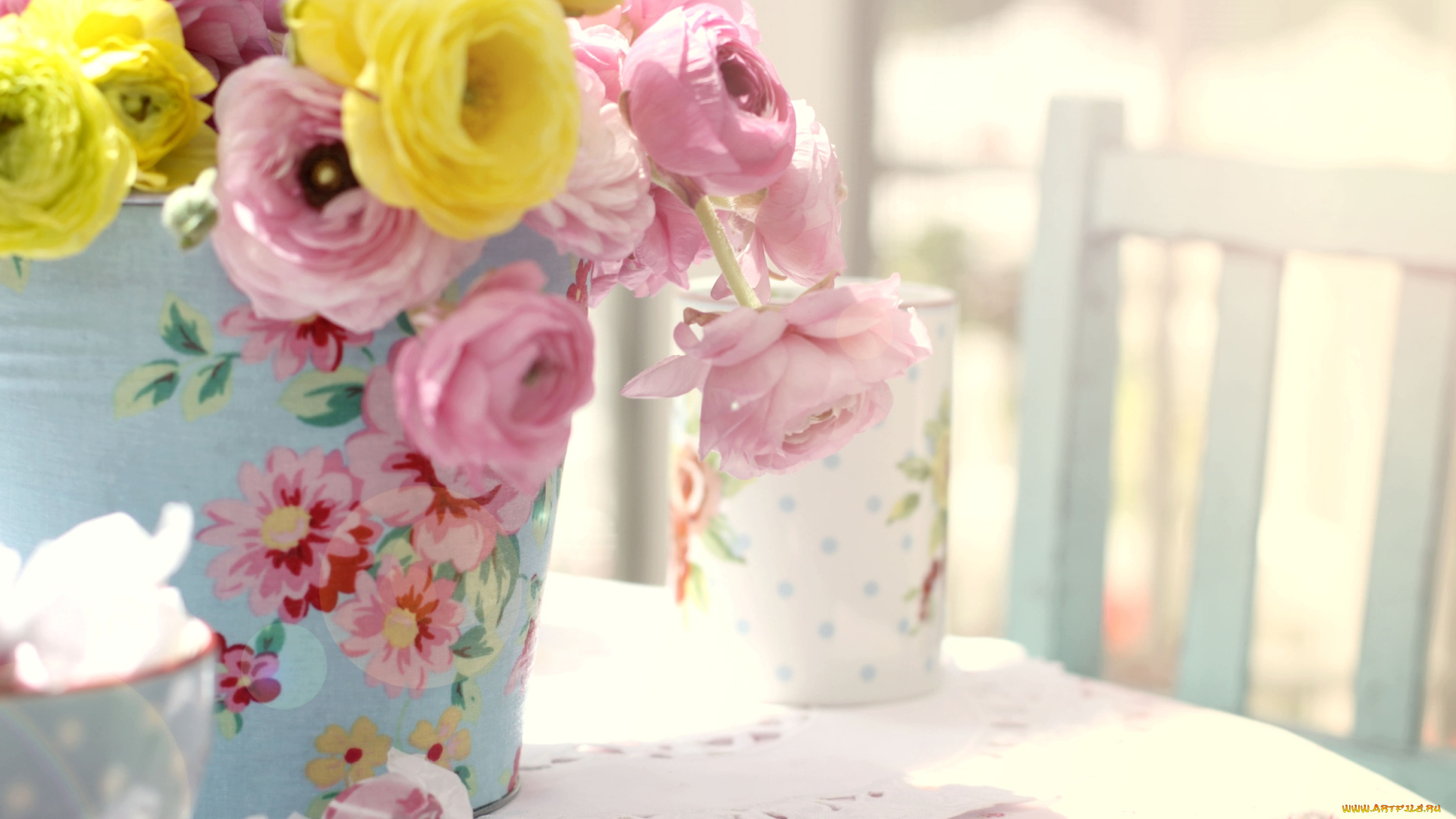 цветы, ранункулюс, азиатский, лютик, ваза, нежность