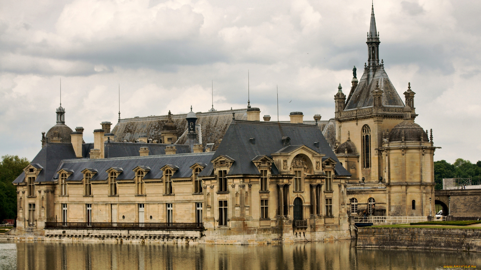 дворец, шантильи, города, замки, луары, франция, вода