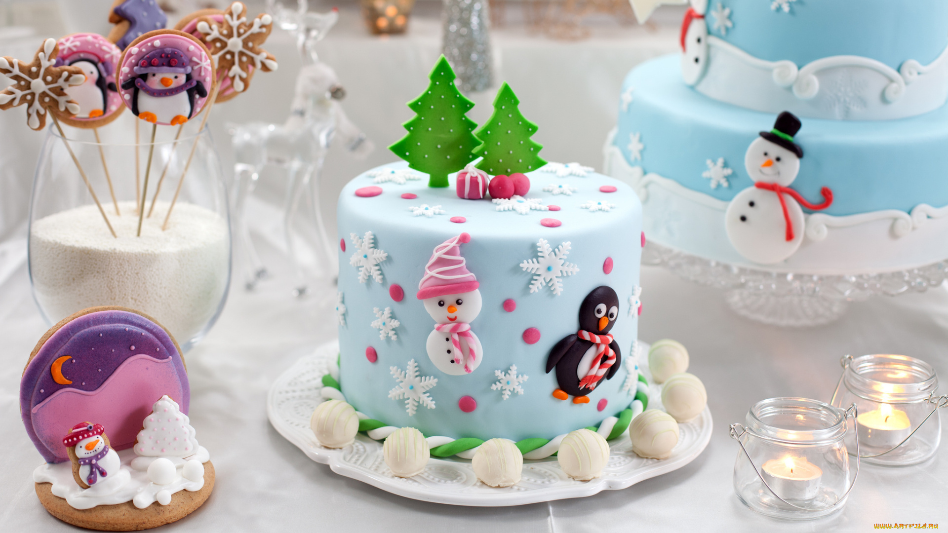 еда, пирожные, кексы, печенье, стол, новый, год, рождество, new, year, christmas, свечи, десерт, выпечка, сладости