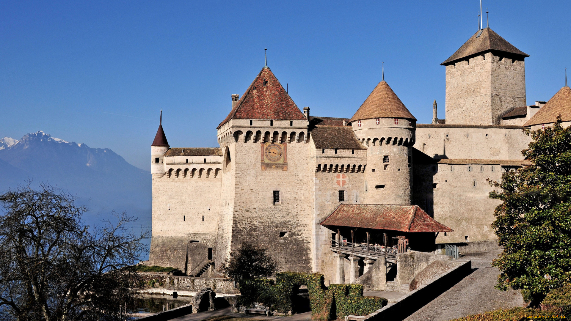 города, шильонский, замок, швейцария, крепость, стены, башни