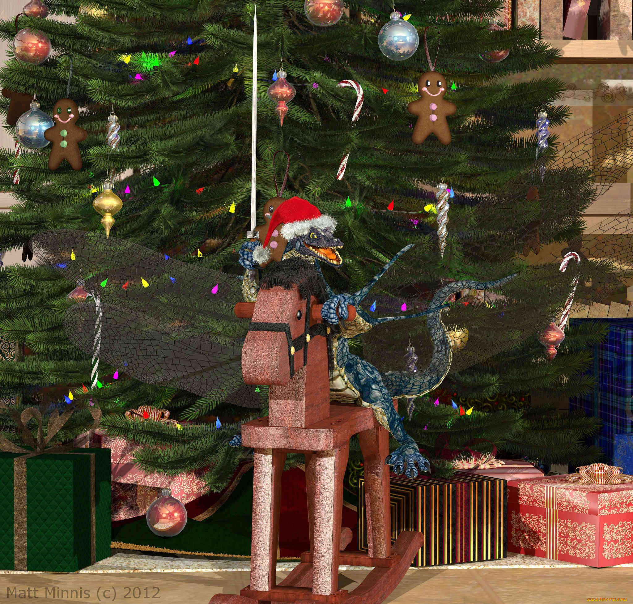 3д, графика, holidays, праздники, украшение, крокодил, елка