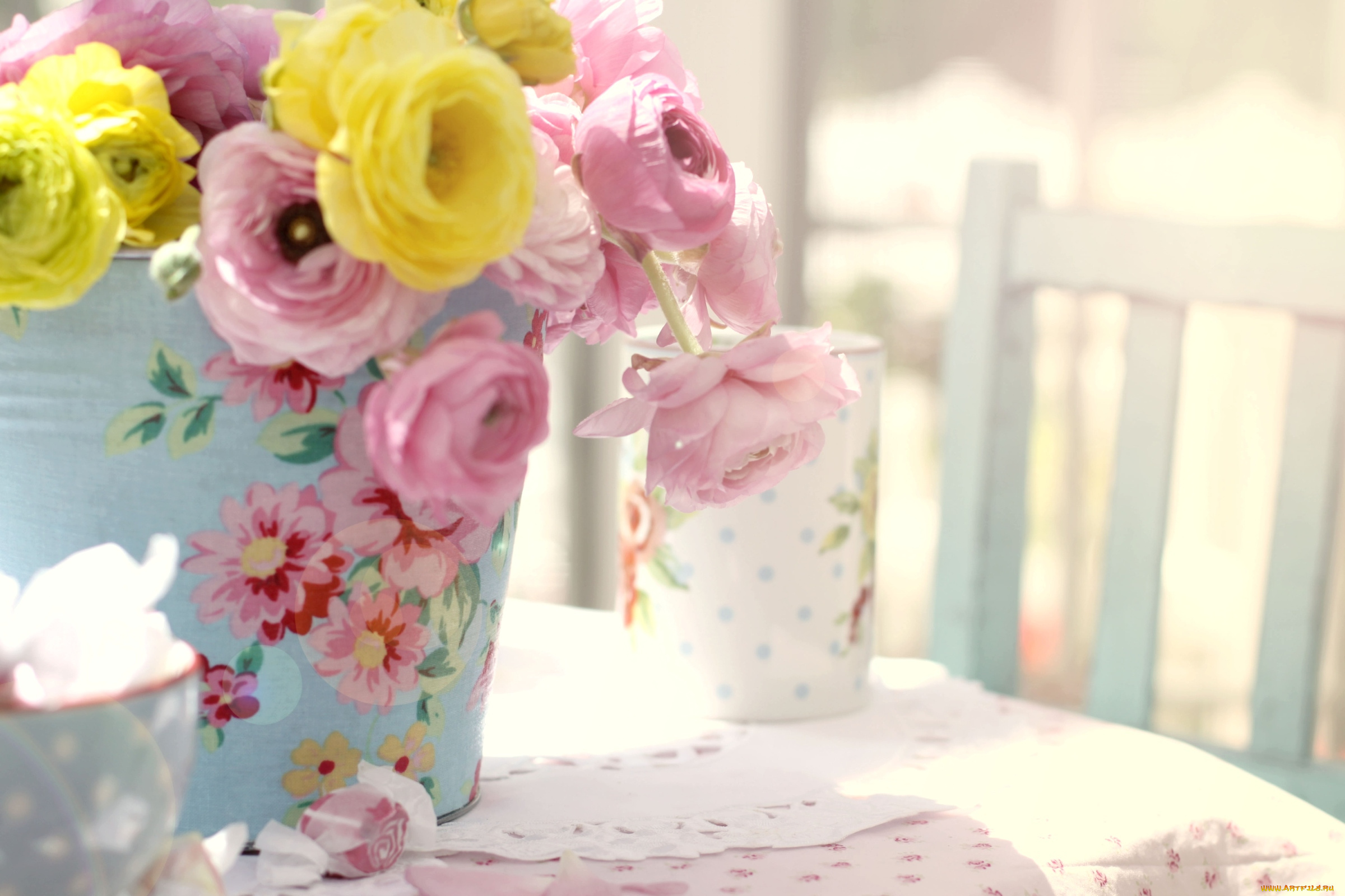 цветы, ранункулюс, азиатский, лютик, ваза, нежность