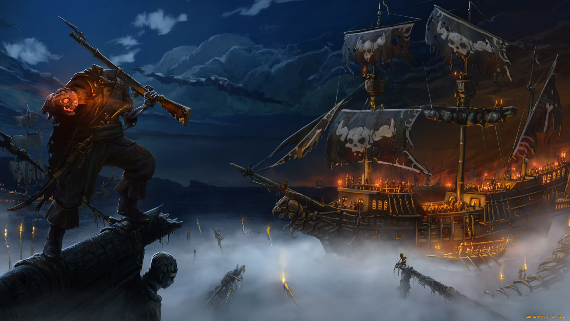 фэнтези, нежить, корабль, оружие, пиратский, череп, andrej, horoschun