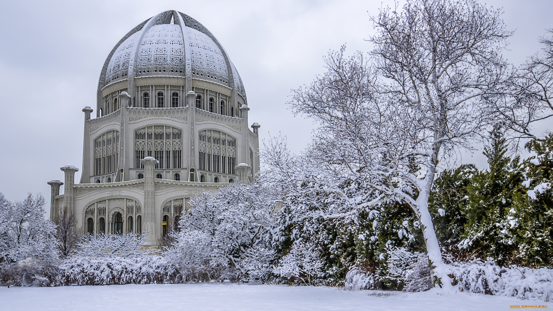 города, -, буддистские, и, другие, храмы, здание, парк, зима, снег