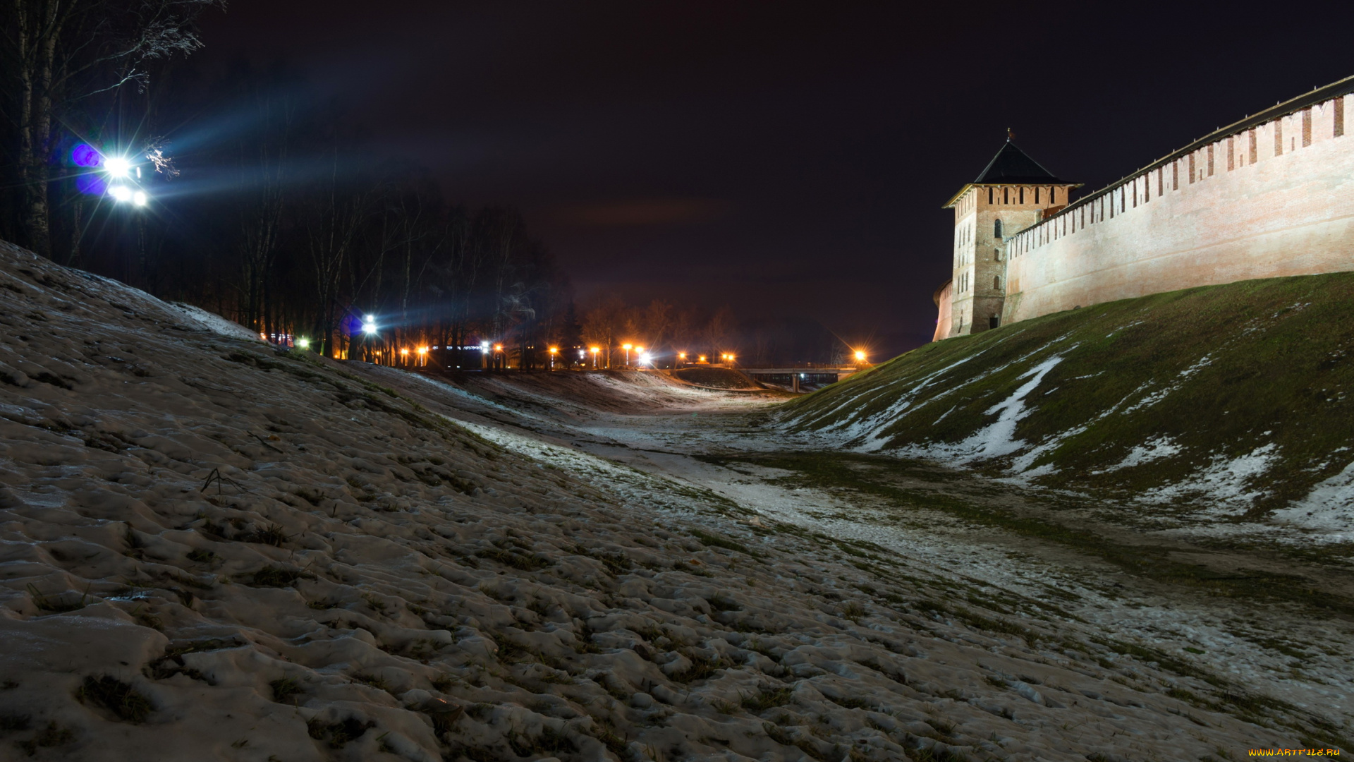 новгород, великий, города, -, огни, ночного, города, огни, ночь, крепость, зима, снег