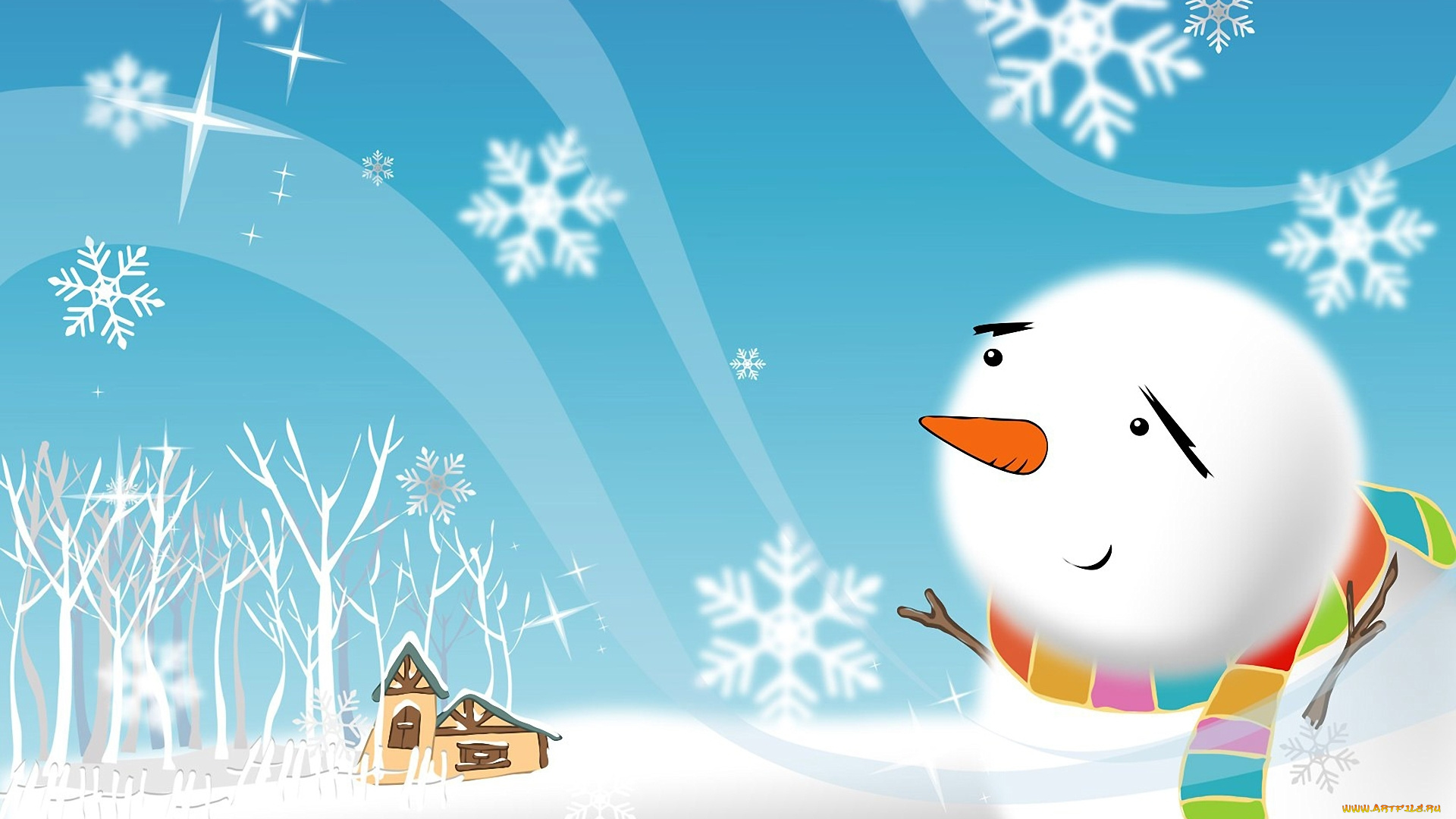 праздничные, векторная, графика, , новый, год, снеговик, снежинки