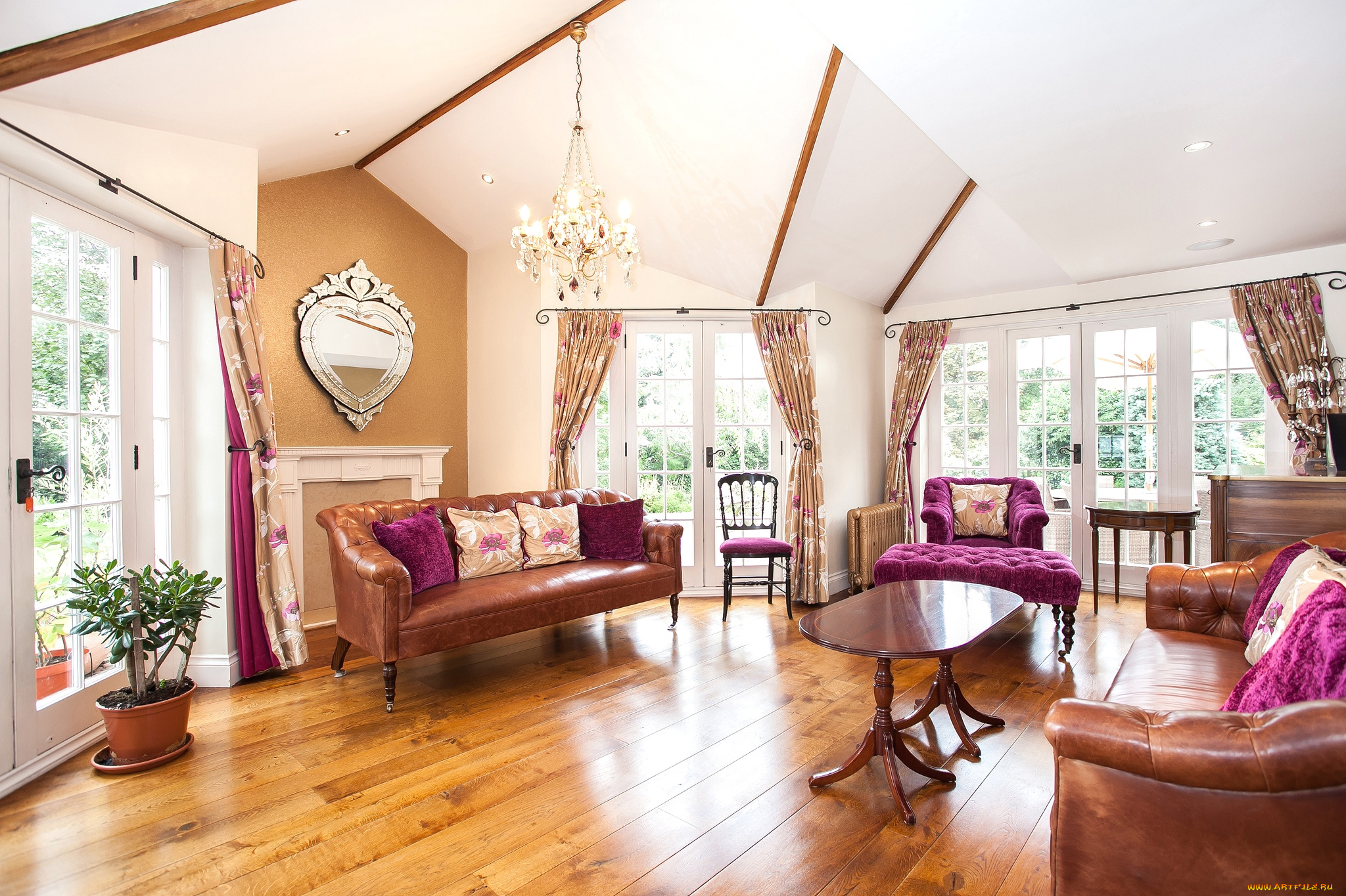 интерьер, гостиная, диваны, зеркало, стол