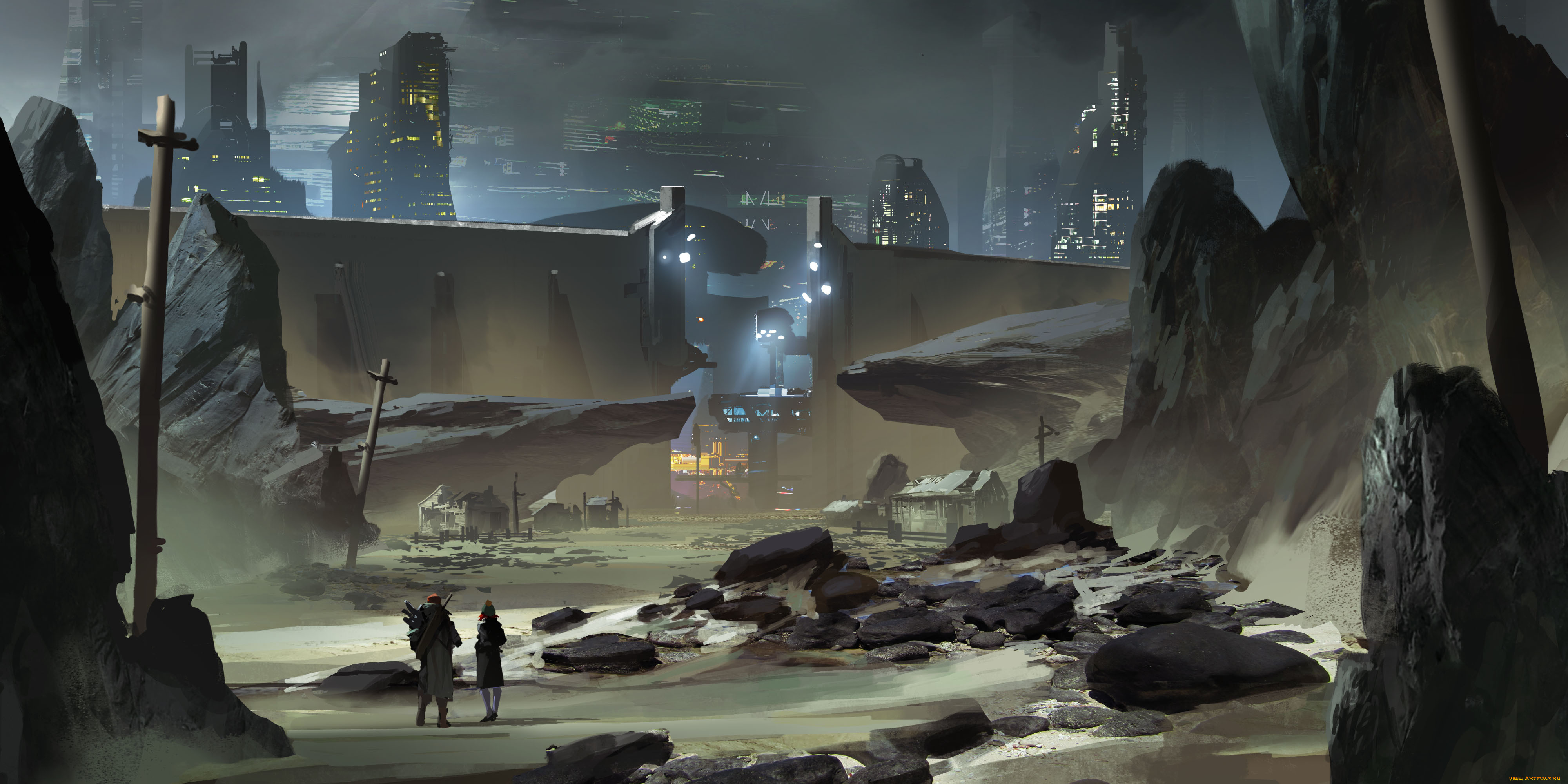 фэнтези, иные, миры, , иные, времена, город, скалы, врата, люди, стена