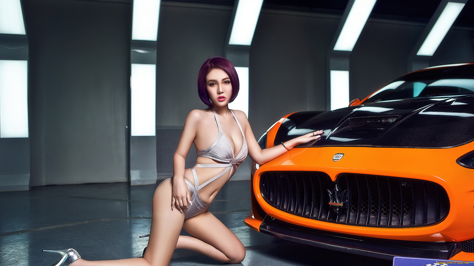 автомобили, -авто, с, девушками, девушка, азиатка, автомобиль, фон, взгляд, купальник