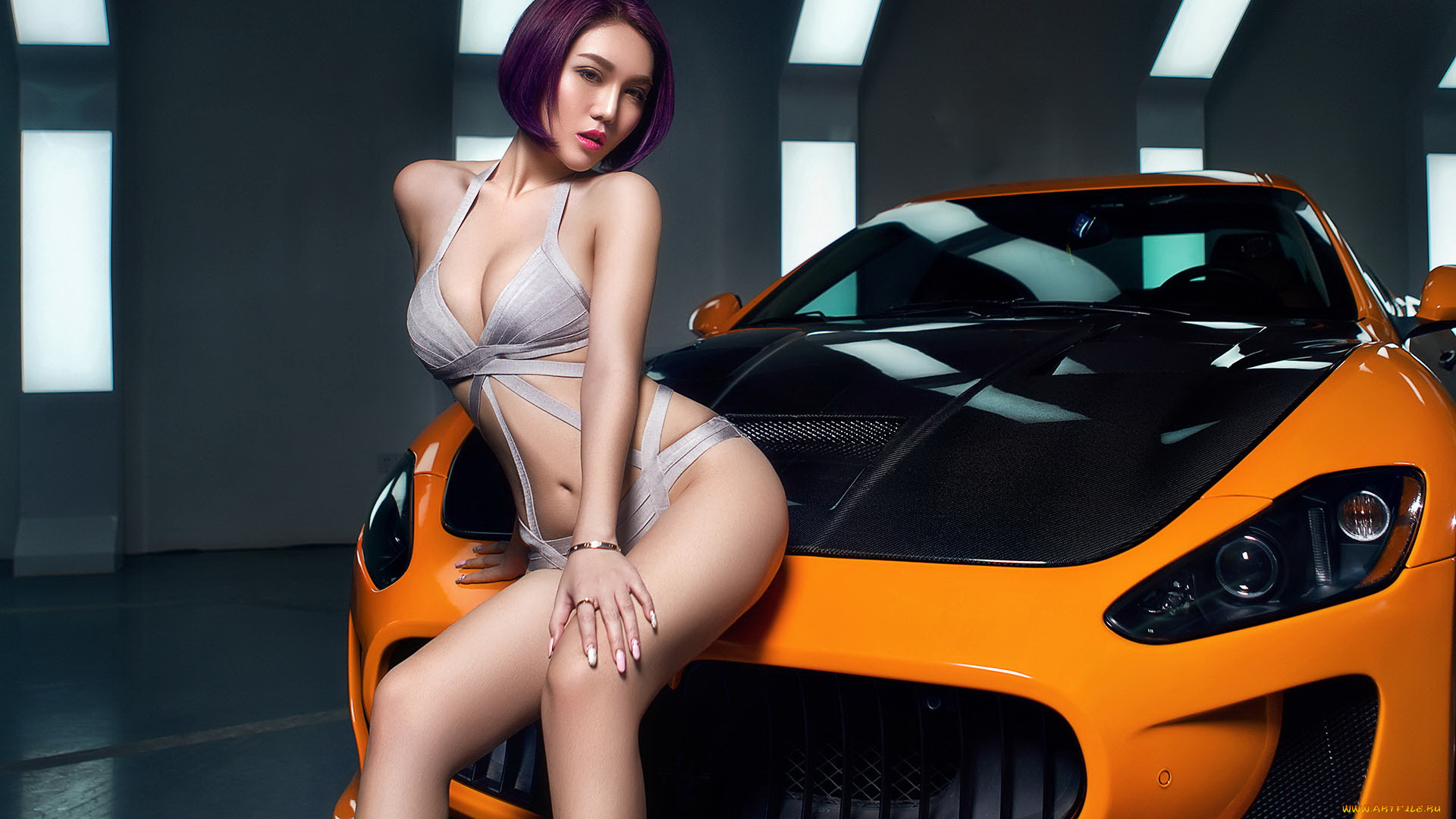 автомобили, -авто, с, девушками, девушка, взгляд, фон, автомобиль, азиатка, купальник