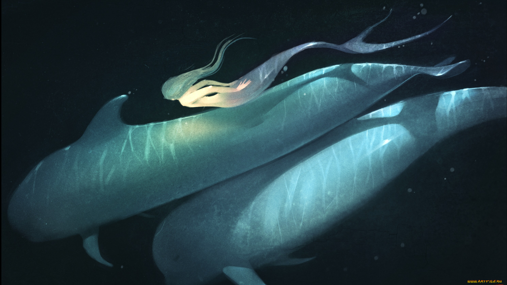 gaudibuendia, фэнтези, русалки, киты, арт, русалка, вода, море