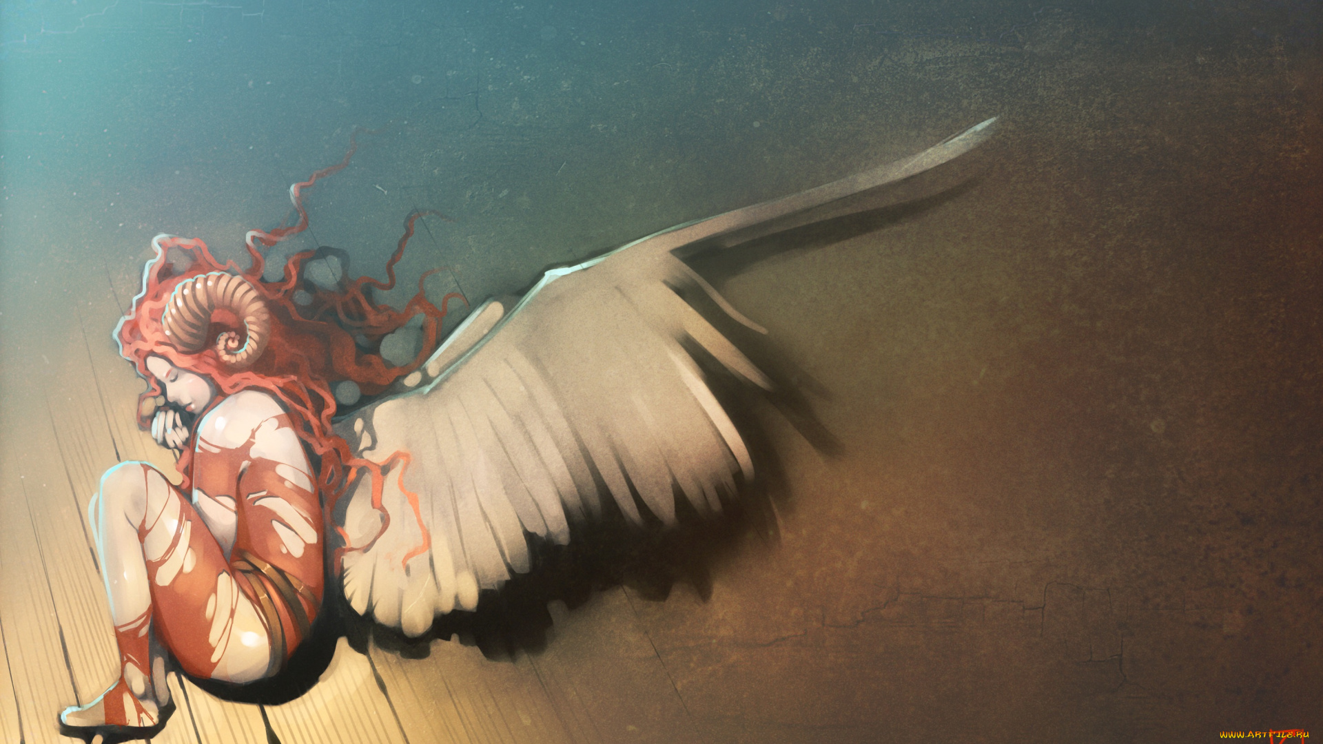 gaudibuendia, фэнтези, существа, арт, рога, девушка, крылья