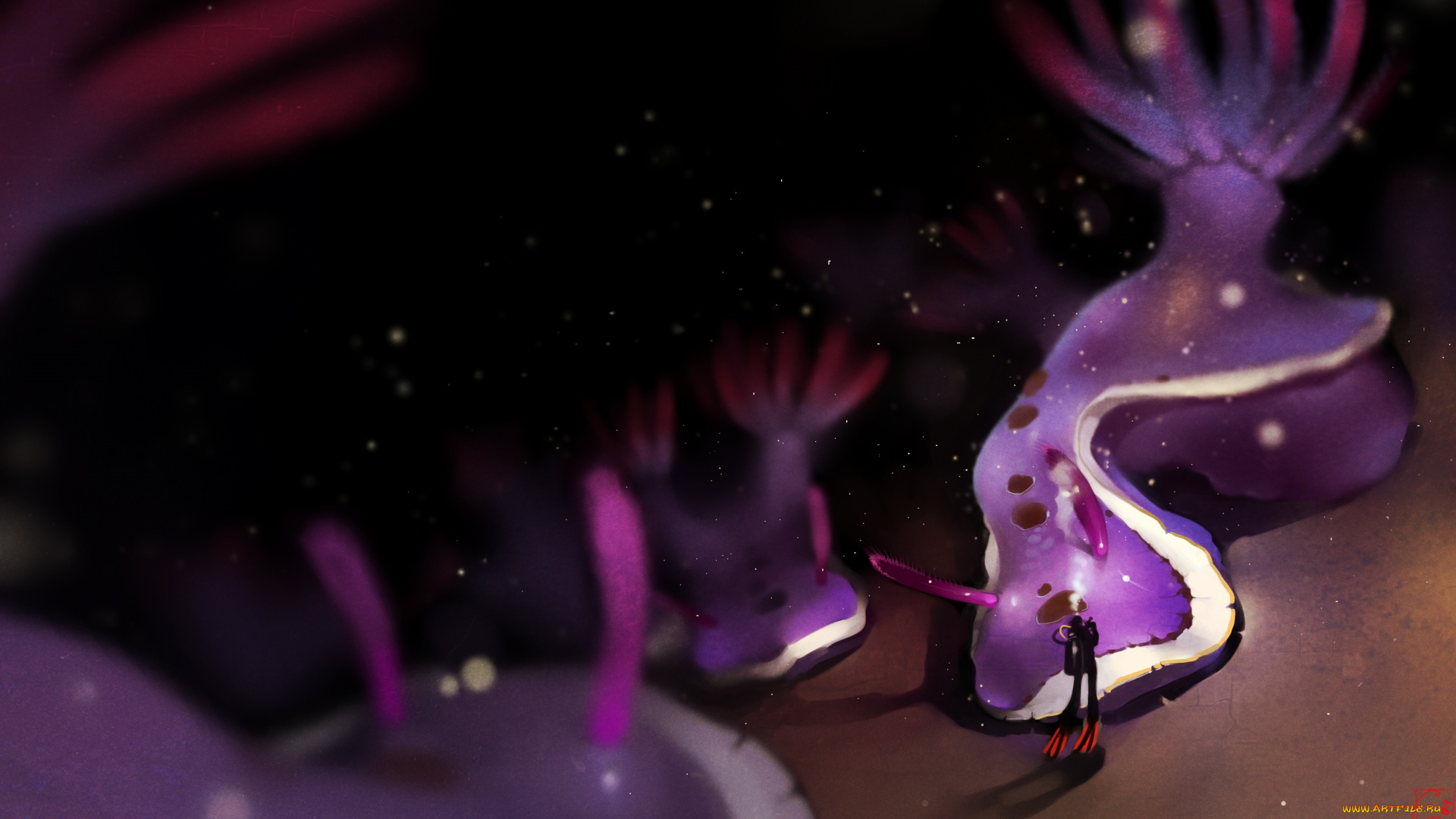 gaudibuendia, фэнтези, существа, морские, слизни, огромные, сиреневые