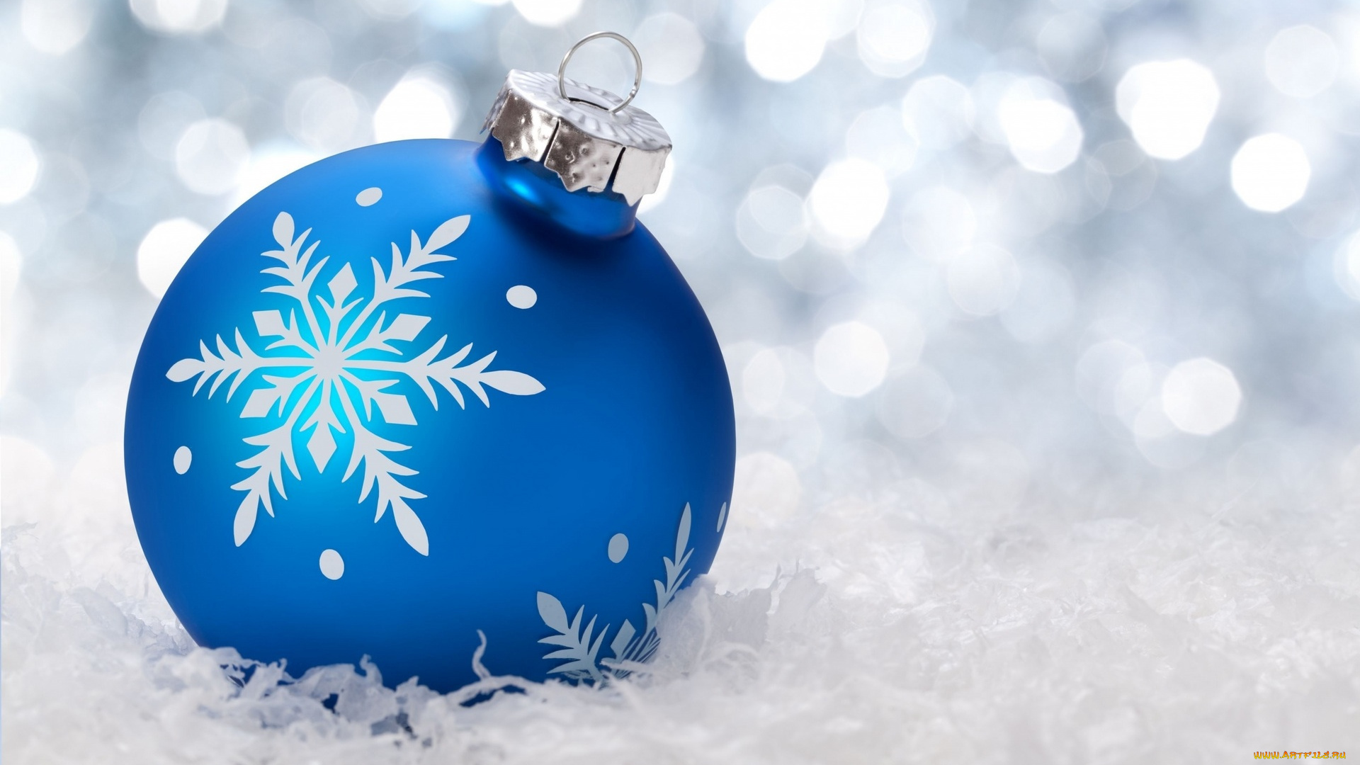 праздничные, шары, блики, снег, синий, шар
