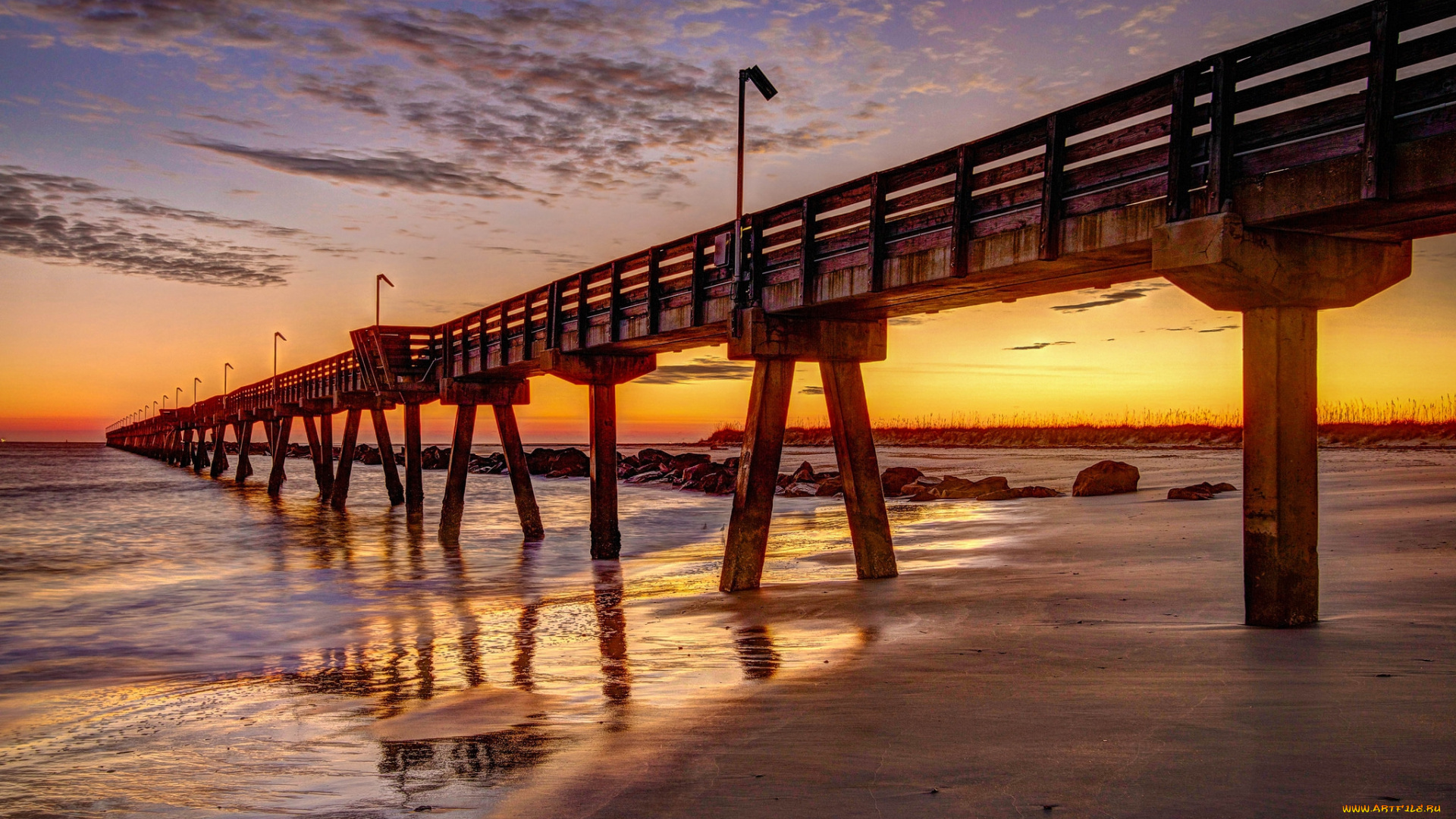 природа, побережье, океан, пляж, мост