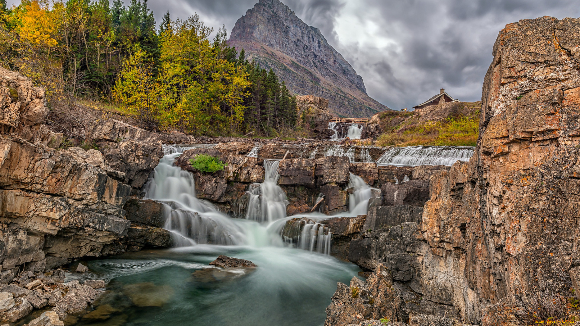 природа, водопады, лес, река, водопад