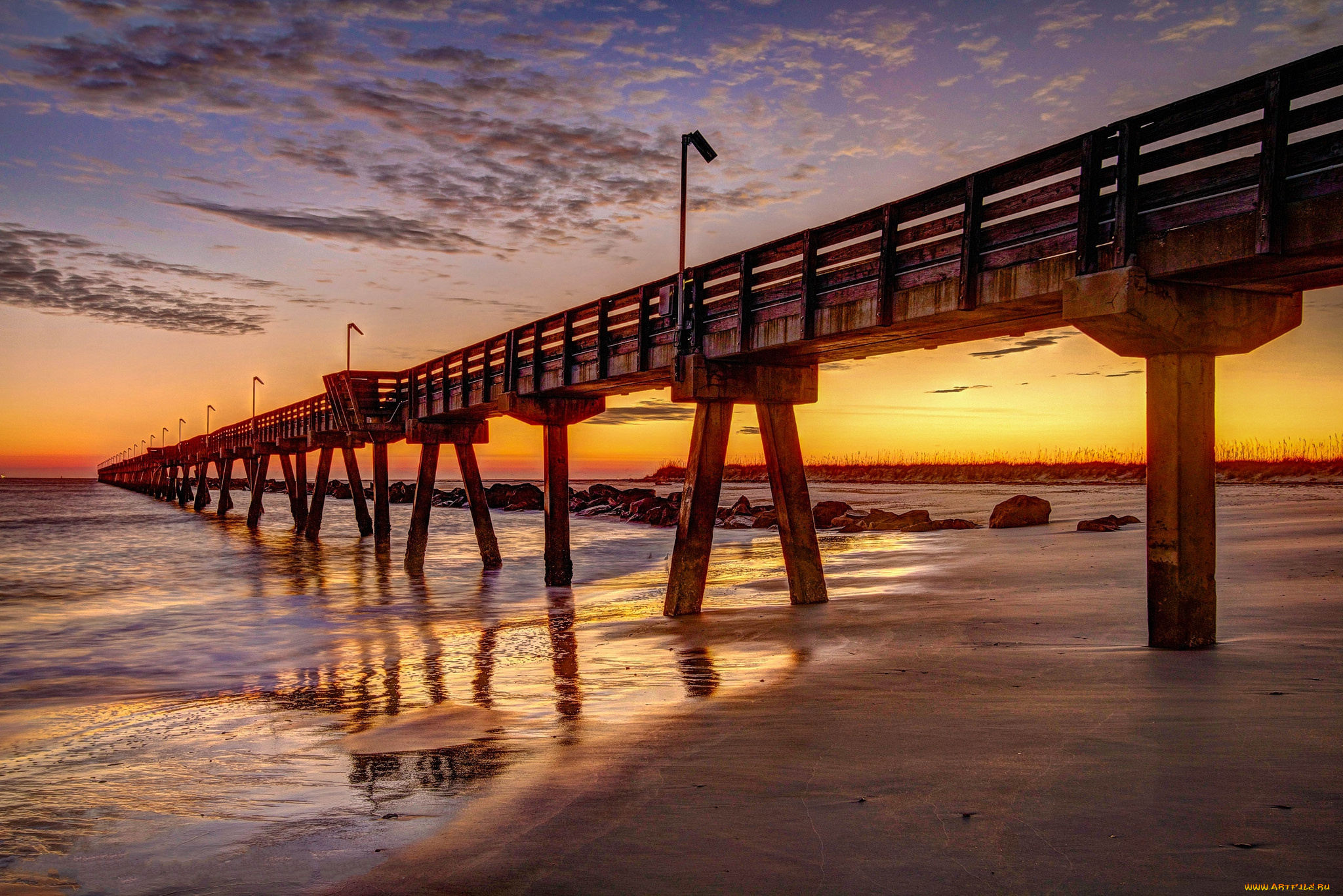 природа, побережье, океан, пляж, мост